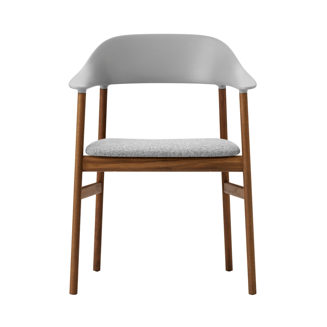 Herit Armchair: Upholstered + Smoked Oak + Grey + Synergy Grey