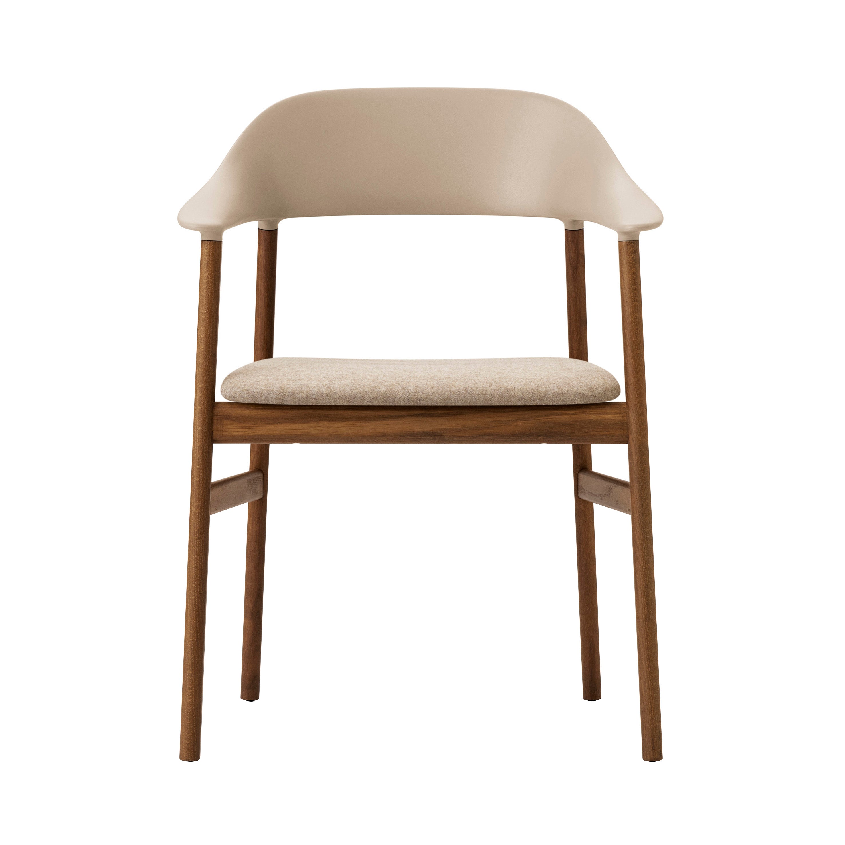 Herit Armchair: Upholstered + Smoked Oak + Sand + Synergy Sand