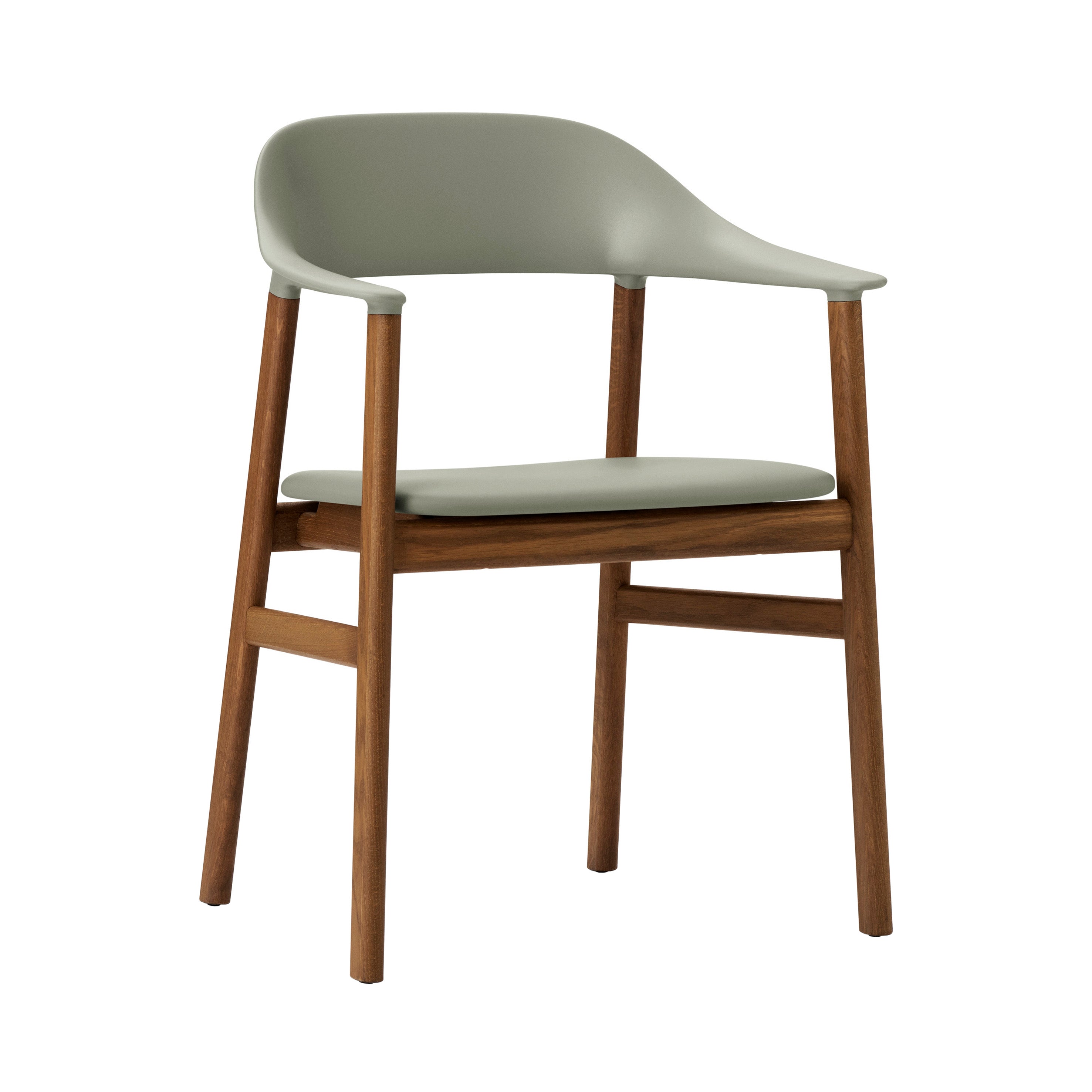 Herit Armchair: Upholstered + Smoked Oak + Spectrum Leather Dusty Green