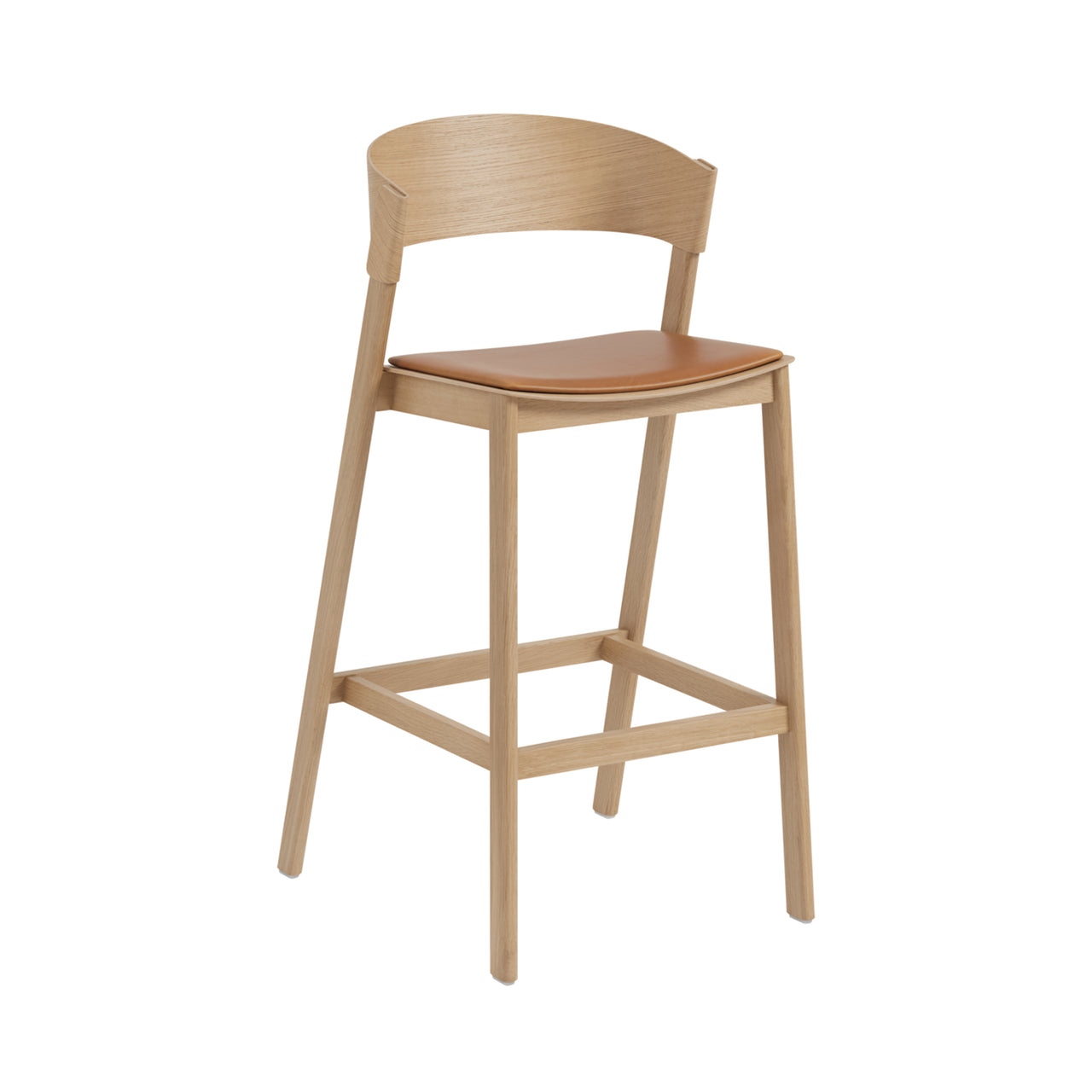 Cover Bar + Counter Stool: Upholstered + Bar + Oak + Cognac Refine Leather