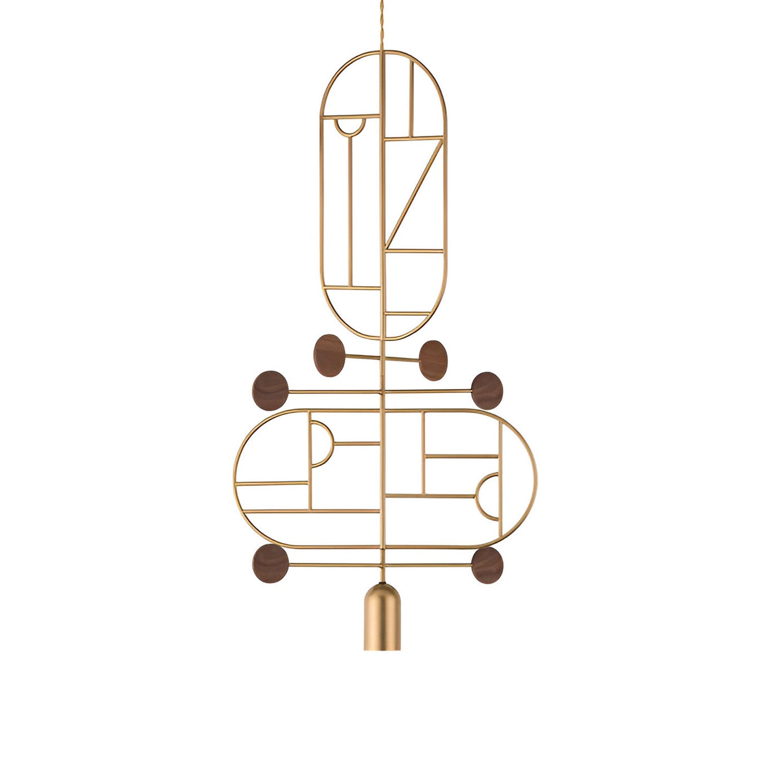 Wooden Dots Suspension Lamp: Vertical + Horizontal + Gold + 3 Stem + Gold + Walnut