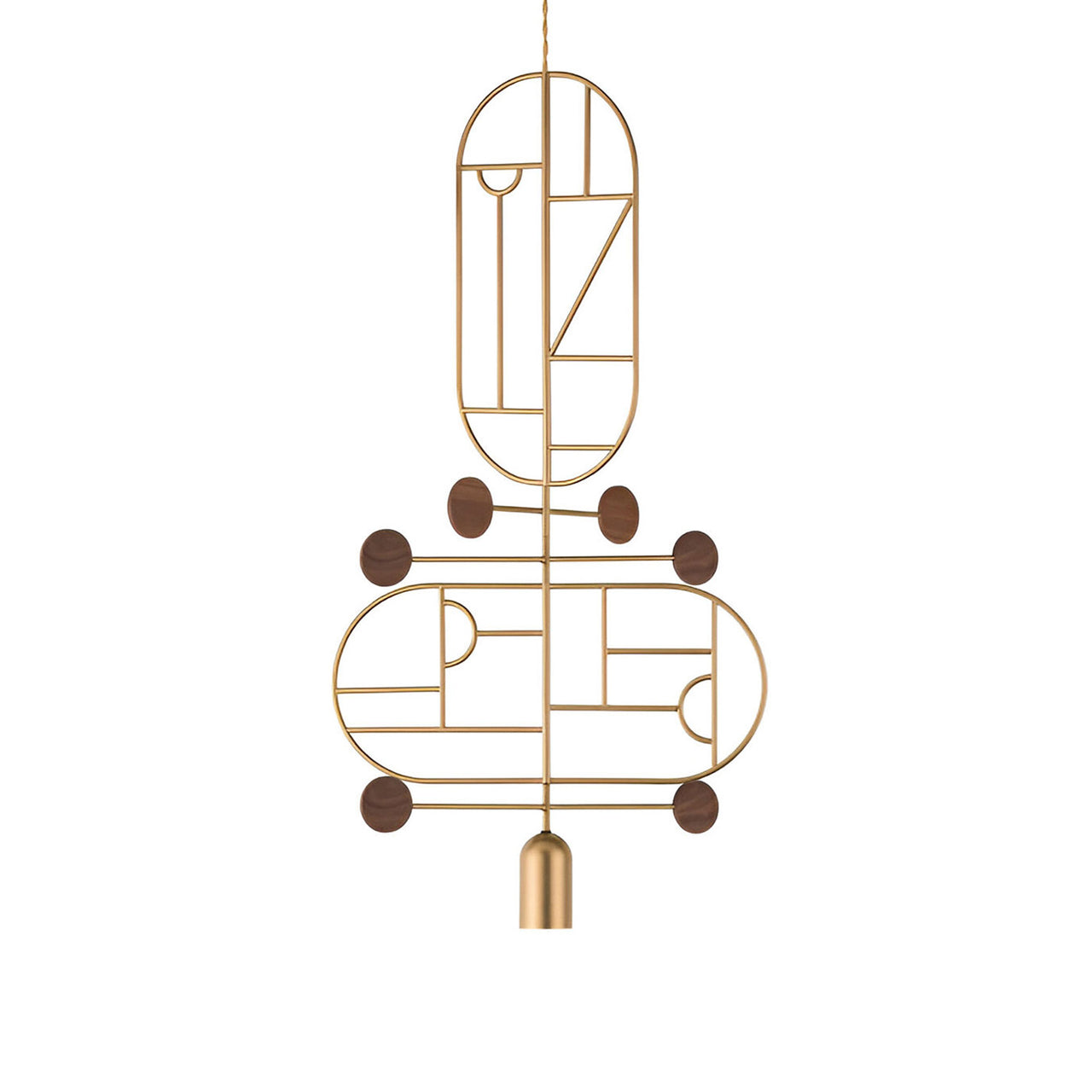 Wooden Dots Suspension Lamp: Vertical + Horizontal + Gold + 3 Stem + Gold + Walnut