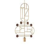 Wooden Dots Suspension Lamp: Vertical + Horizontal + Gold + 3 Stem + Gold + Walnut