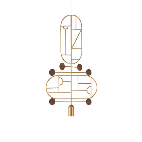 Wooden Dots Suspension Lamp: Oval with Stem + Vertical + Horizontal + 3 Stem