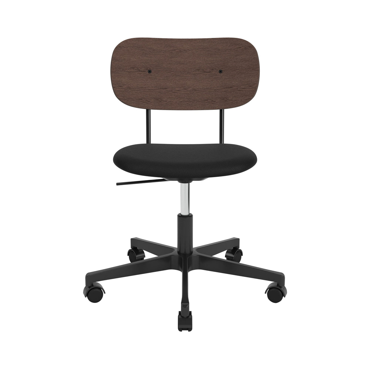 Co Task Chair with Castors: Seat Upholstered + Black Aluminum + Dark Stained Oak + Leather Category 0