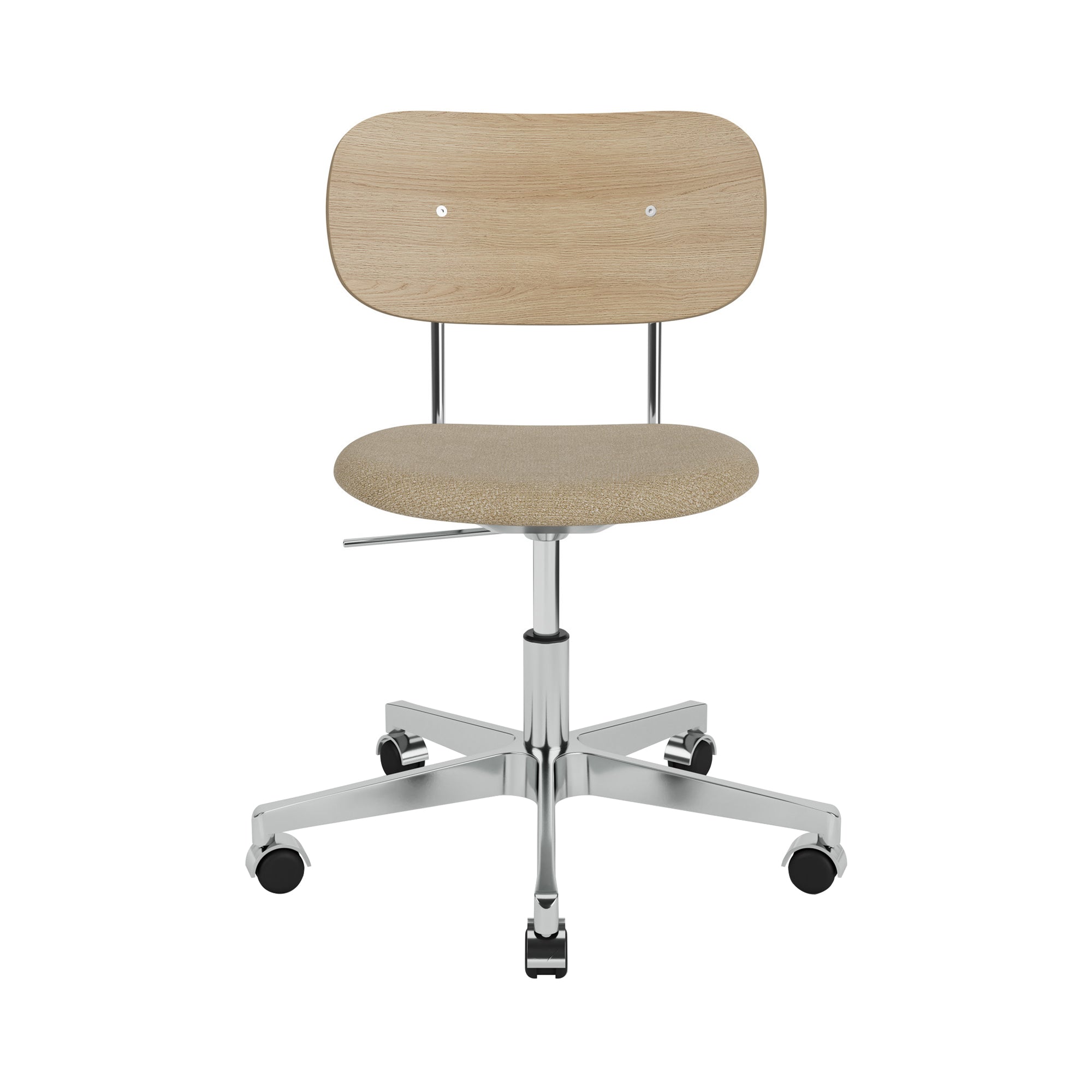 Co Task Chair with Castors: Seat Upholstered + Polished Aluminum + Natural Oak + Textile Category 0