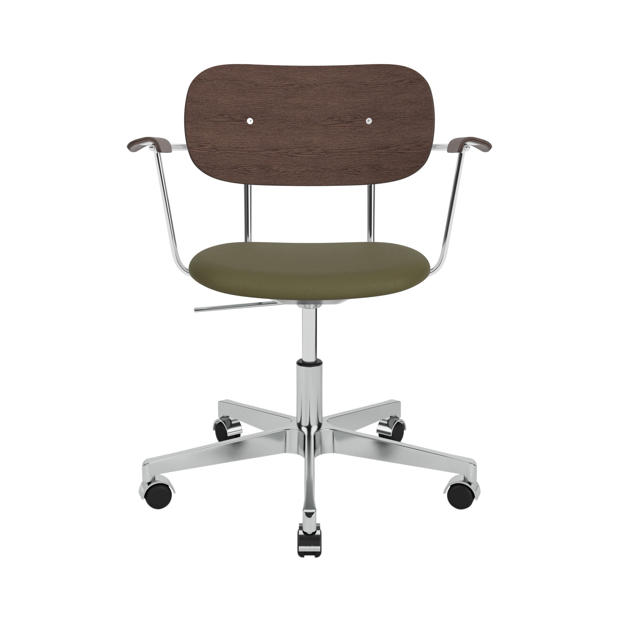 Co Task Armchair with Casters: Seat Upholstered + Polished Aluminum + Dark Stained Oak + ierra 0441