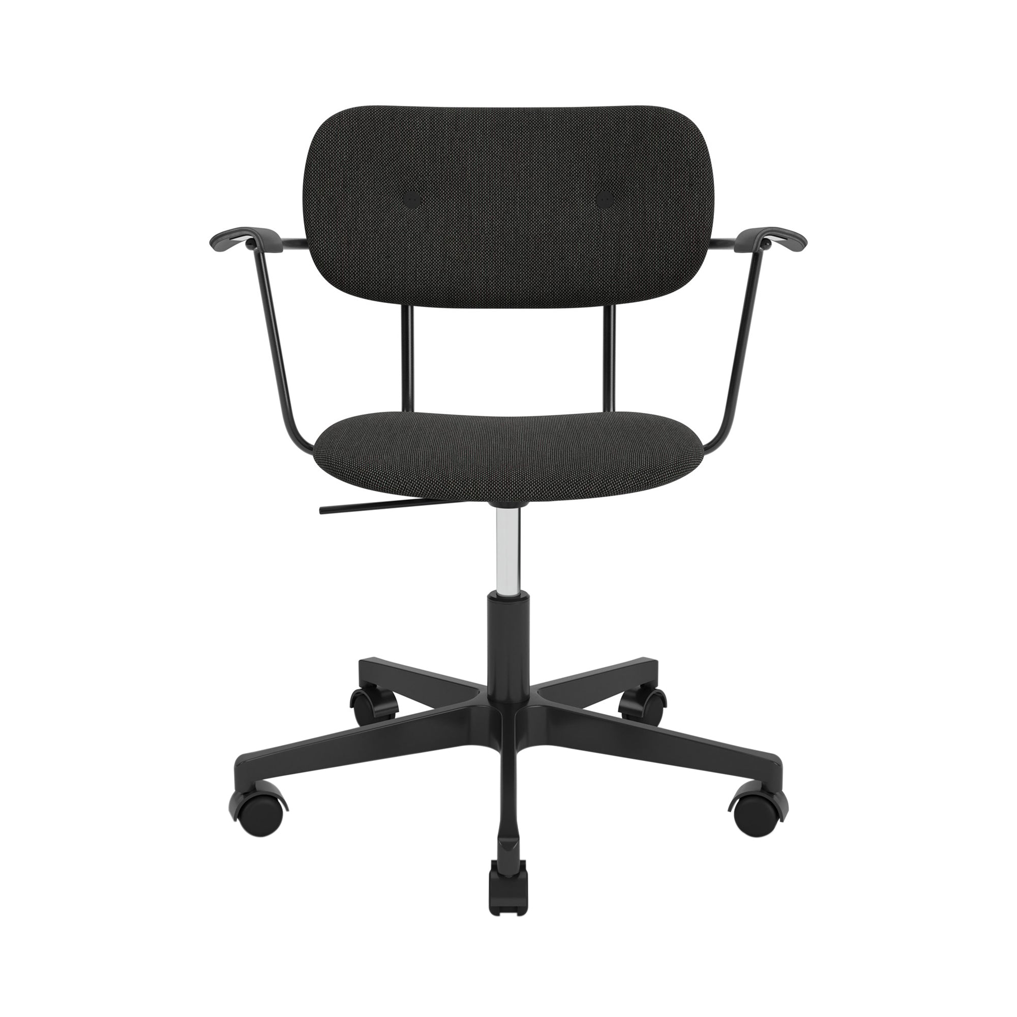 Co Task Armchair with Casters: Fully Upholstered + Black Aluminum + Black Oak