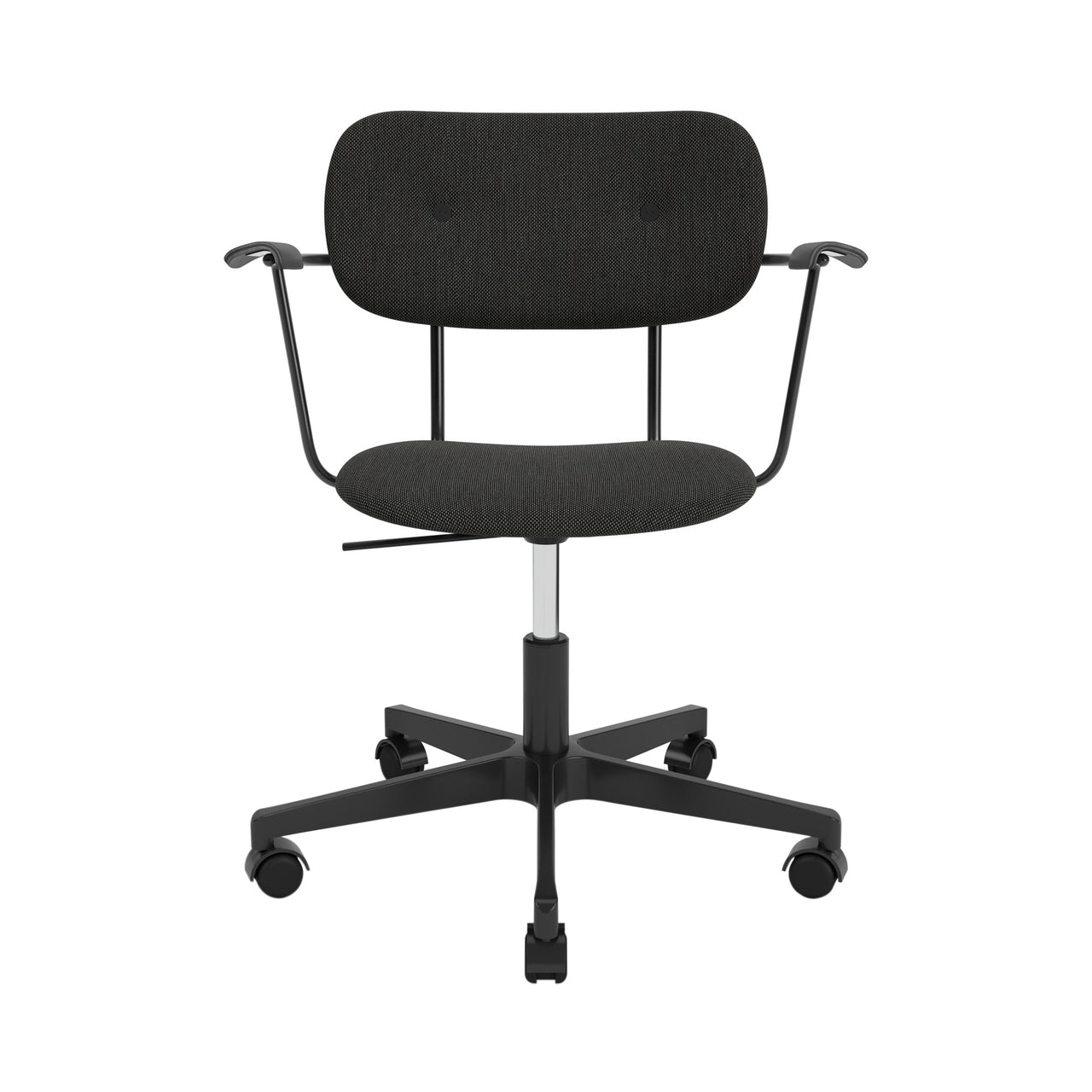 Co Task Armchair with Casters: Fully Upholstered + Black Aluminum + Black Oak