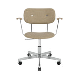 Co Task Armchair with Casters: Fully Upholstered + Polished  Aluminum + Natural Oak + Boucle 02