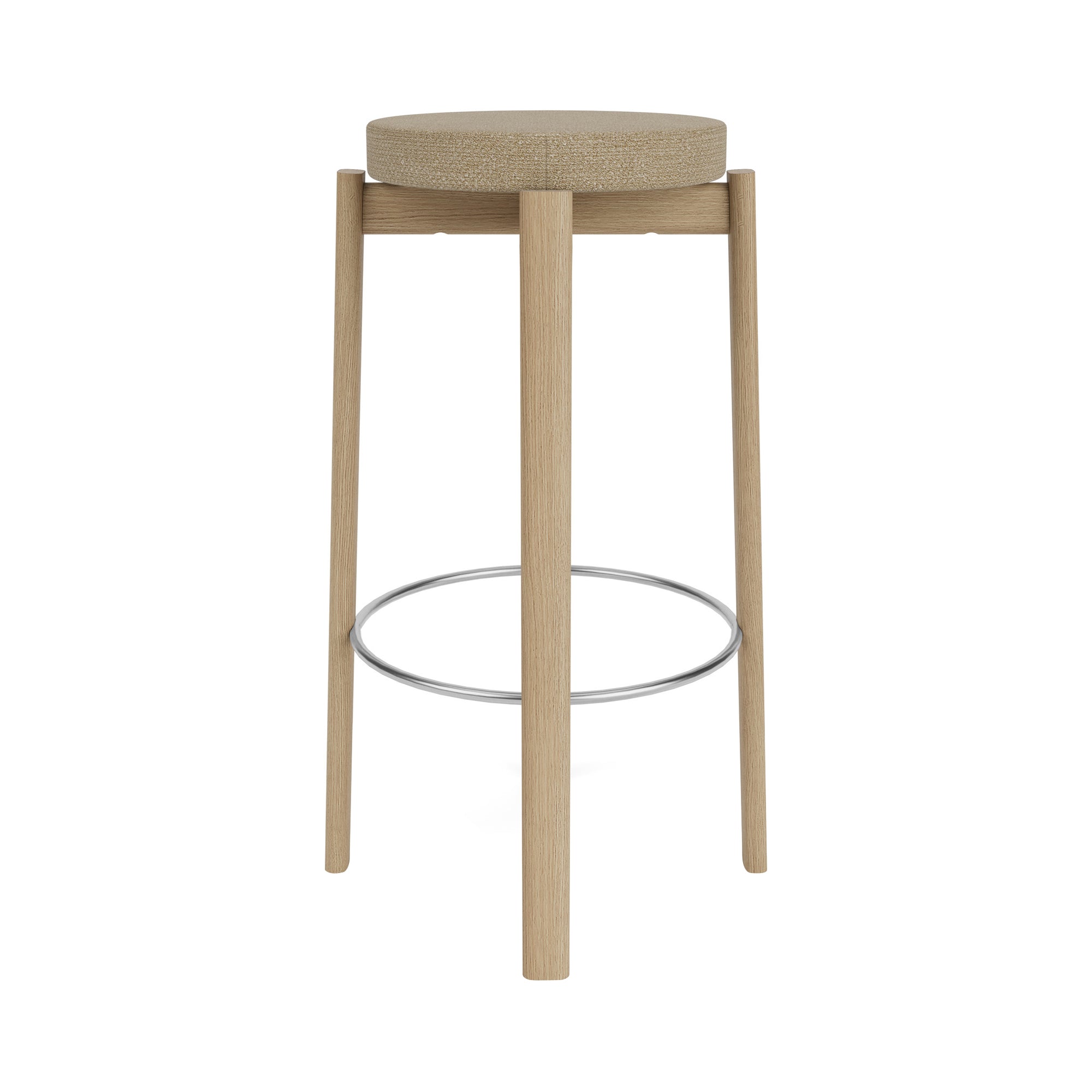 Passage Bar + Counter Stool: Upholstered +  Bar + Natural Oak + Steel +  Boucle 02