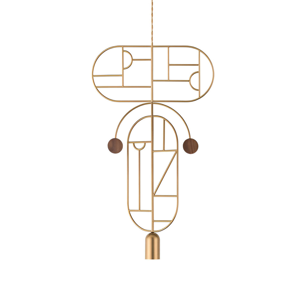 Wooden Dots Suspension Lamp: Horizontal + Vertical + Gold + 1 Curled Stem + Gold + Walnut