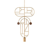 Wooden Dots Suspension Lamp: Horizontal + Vertical + Gold + 1 Curled Stem + Gold + Walnut