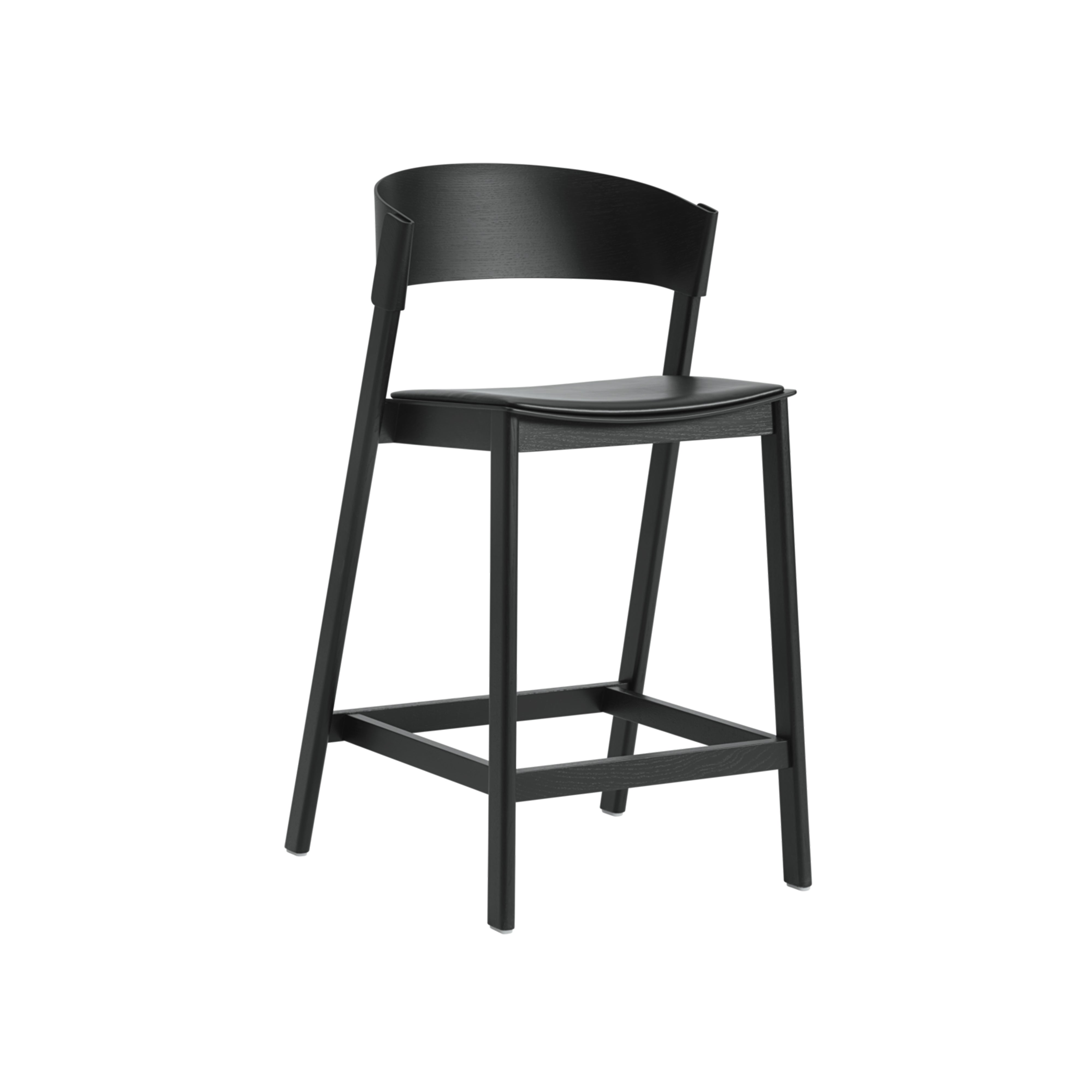 Cover Bar + Counter Stool: Upholstered + Counter + Black + Black Refine Leather