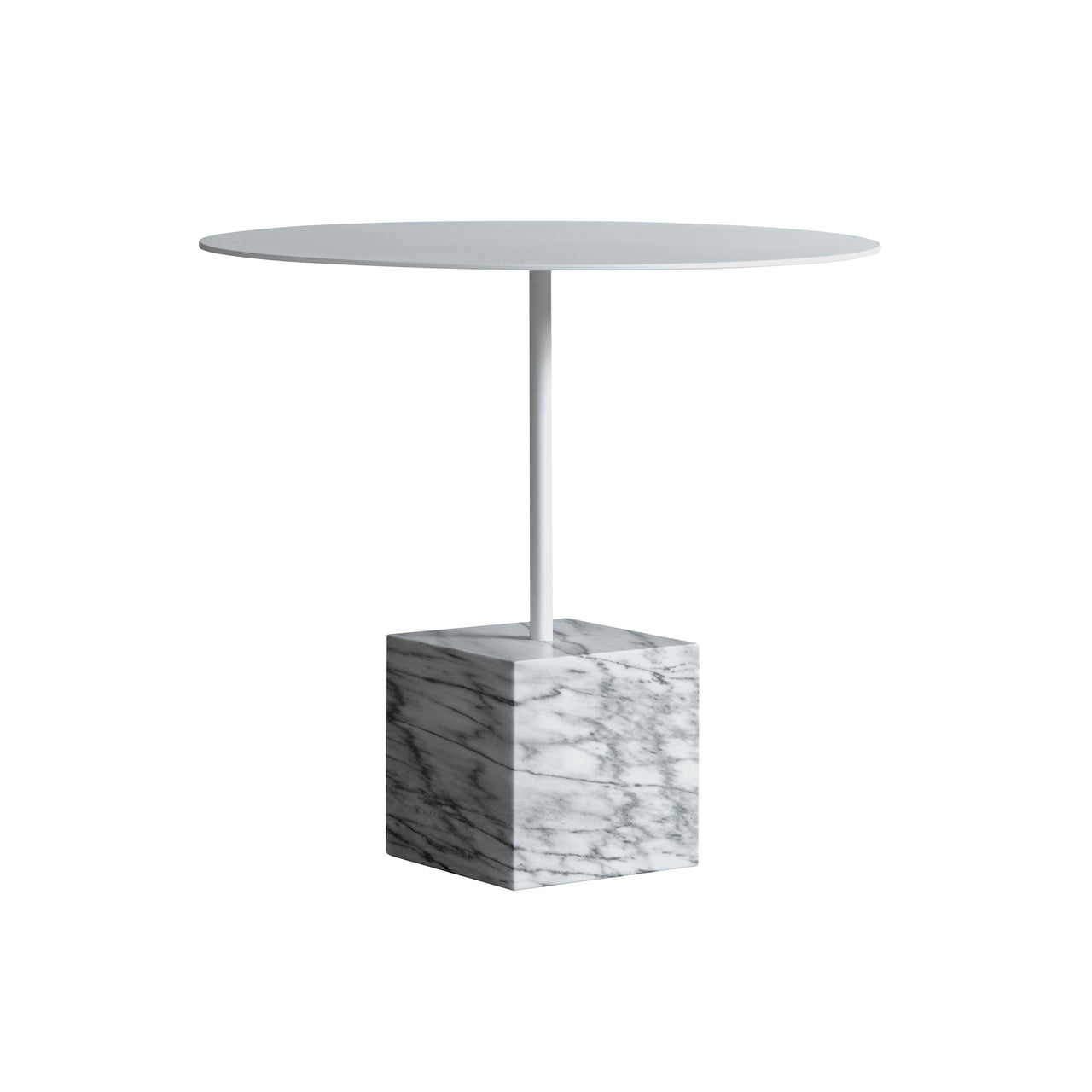Knockout Lounge Table: Square + High + White + White Carrara