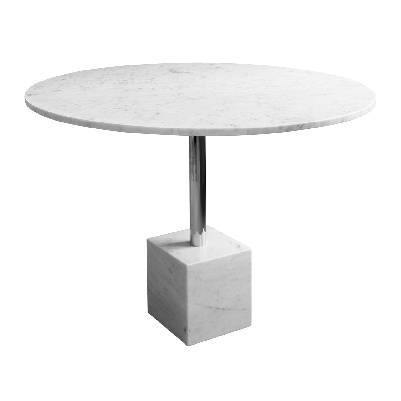 Knockout Dining Table: White Marble + Chrome