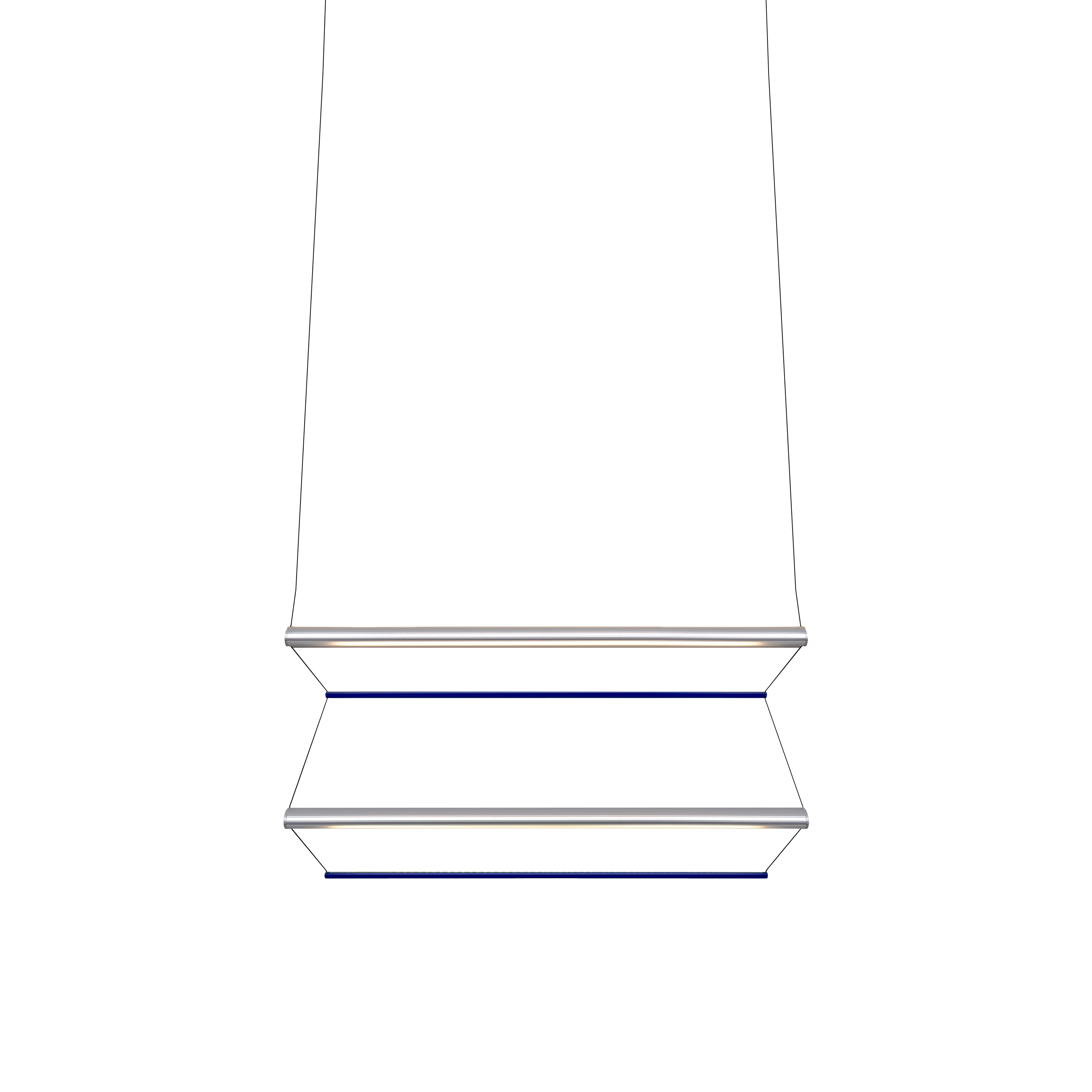 Tier 100 Vertical Pendant Light: 2V + Anodized Silver + Sapphire