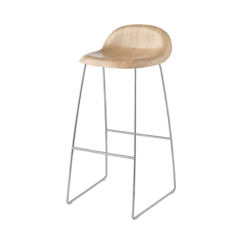 3D Bar + Counter Stool: Sledge Base + Bar + Oak + Polished Stainless Steel