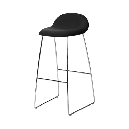 3D Bar Stool Sledge Base: Front Upholstery + Wood Shell + Polished Stainless Steel