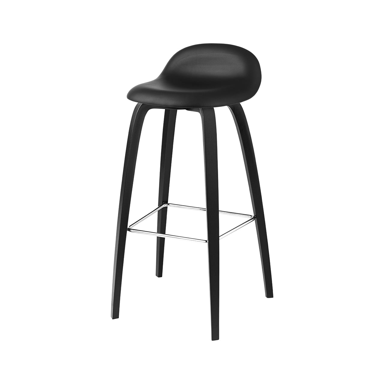 3D Bar Stool Wood Base: Front Upholstery + Plastic Shell + Black Stained Beech