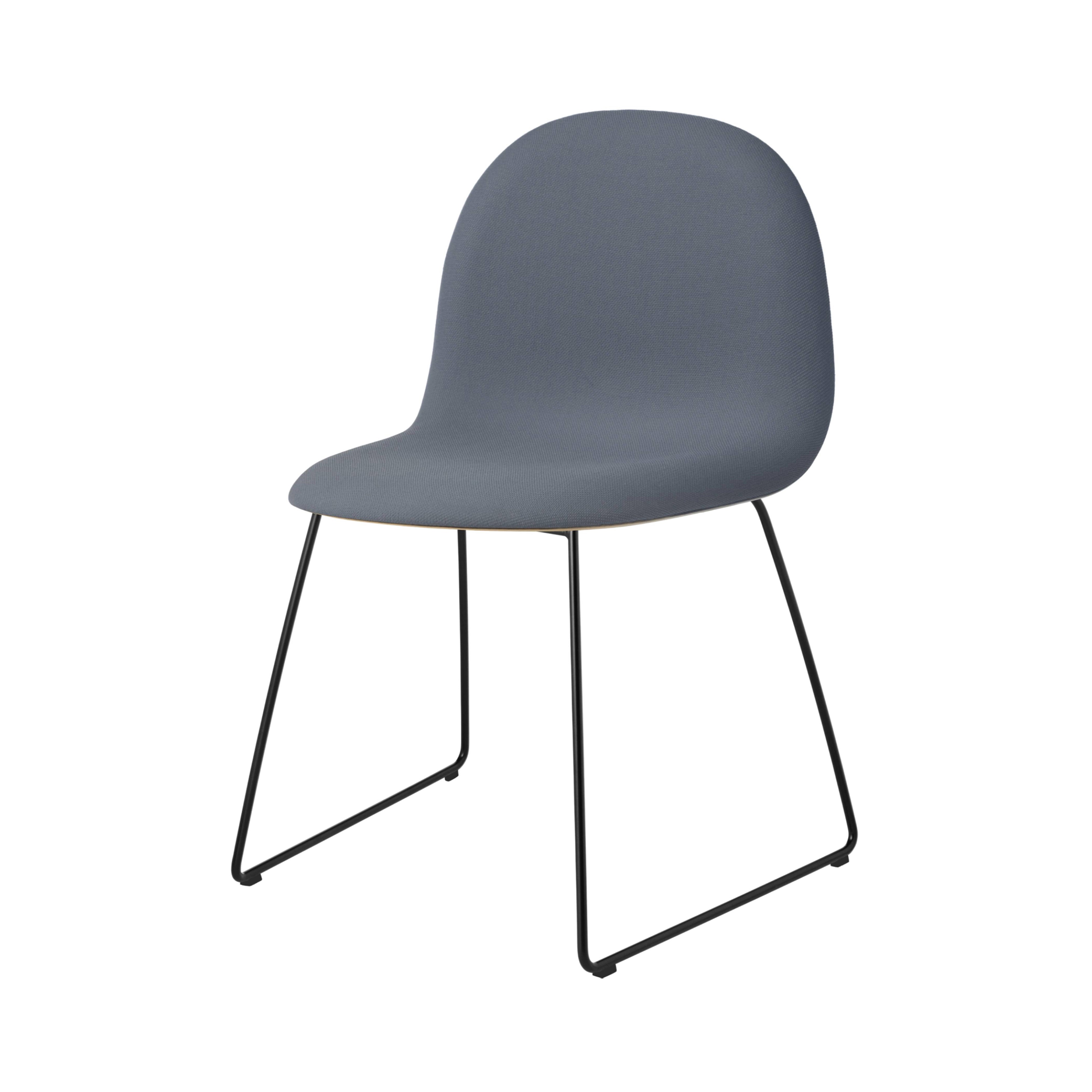 3D Dining Wood Chair: Sledge Base + Front Upholstery + American Walnut + Black Semi Matt