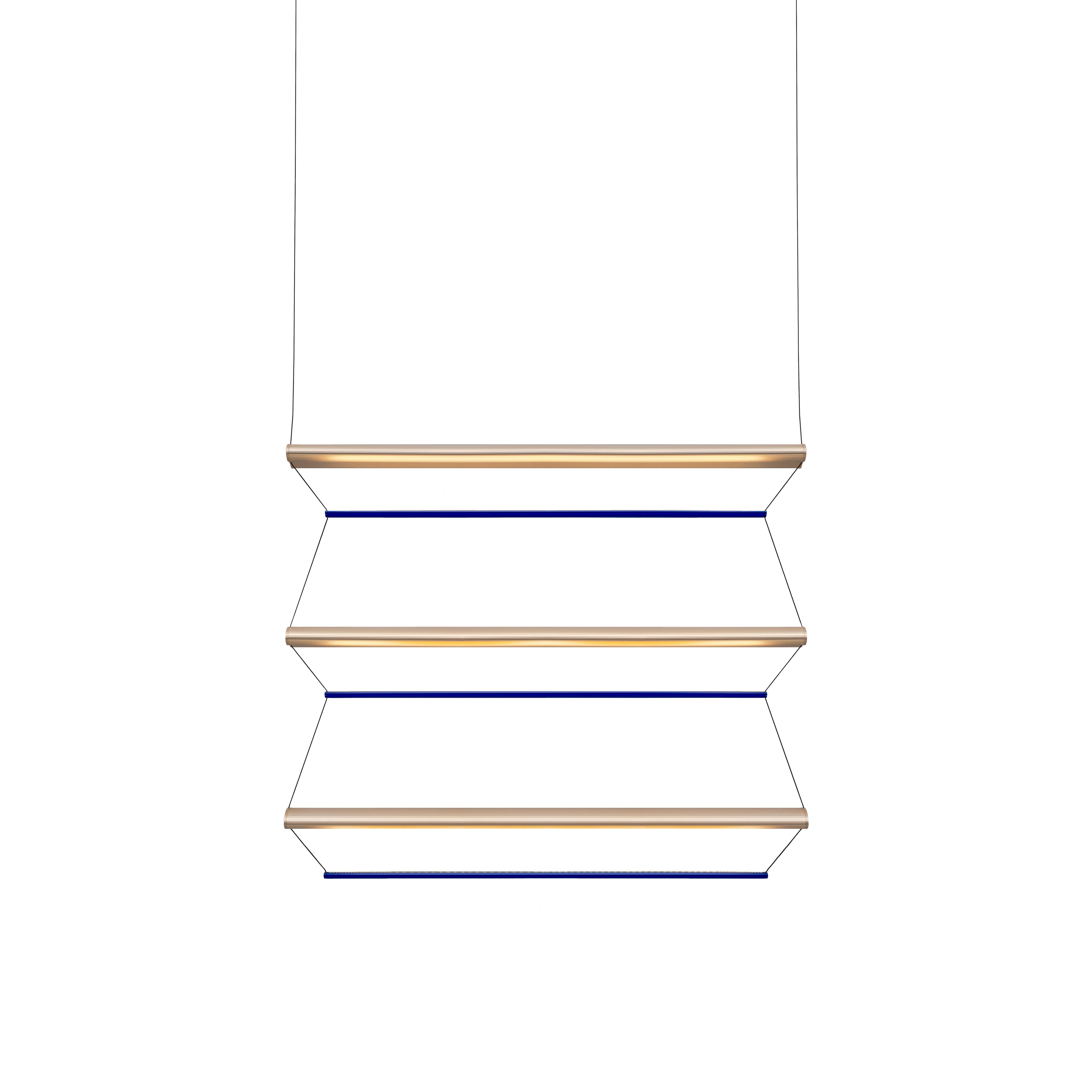 Tier 100 Vertical Pendant Light: 3V + Anodized Gold + Sapphire