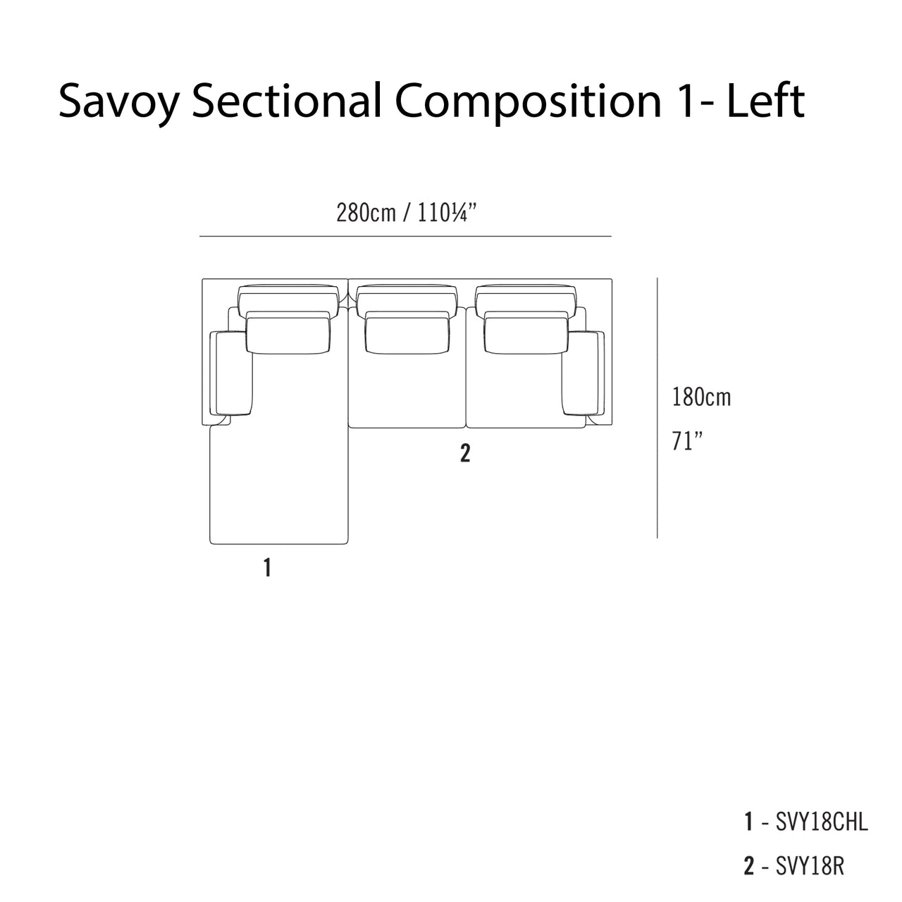 Savoy Sectional Sofa: Composition 1 + Left