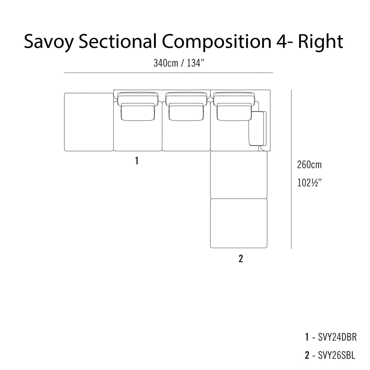 Savoy Sectional Sofa: Composition 4 + Right