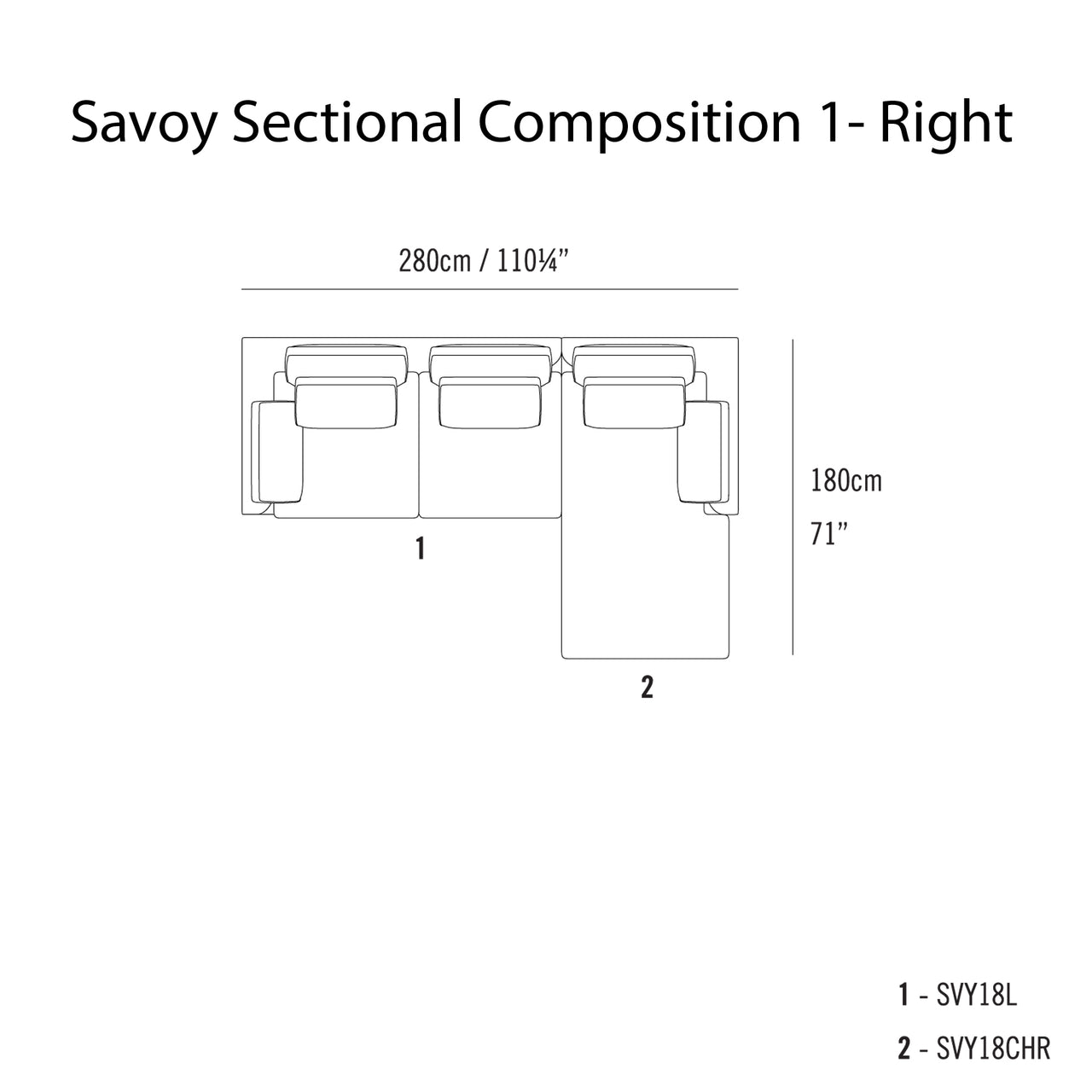 Savoy Sectional Sofa: Composition 1 + Right