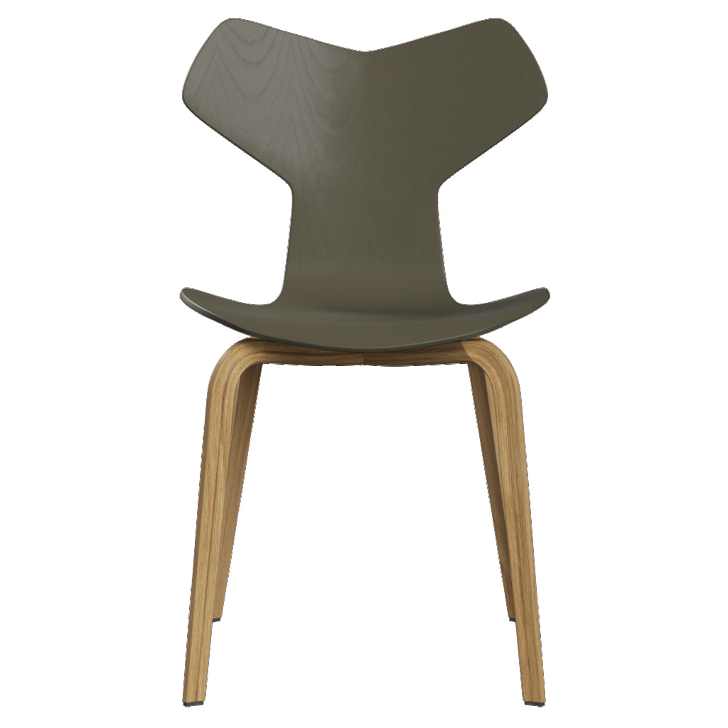 Grand Prix Chair: High + Olive Green + Oak Veneer