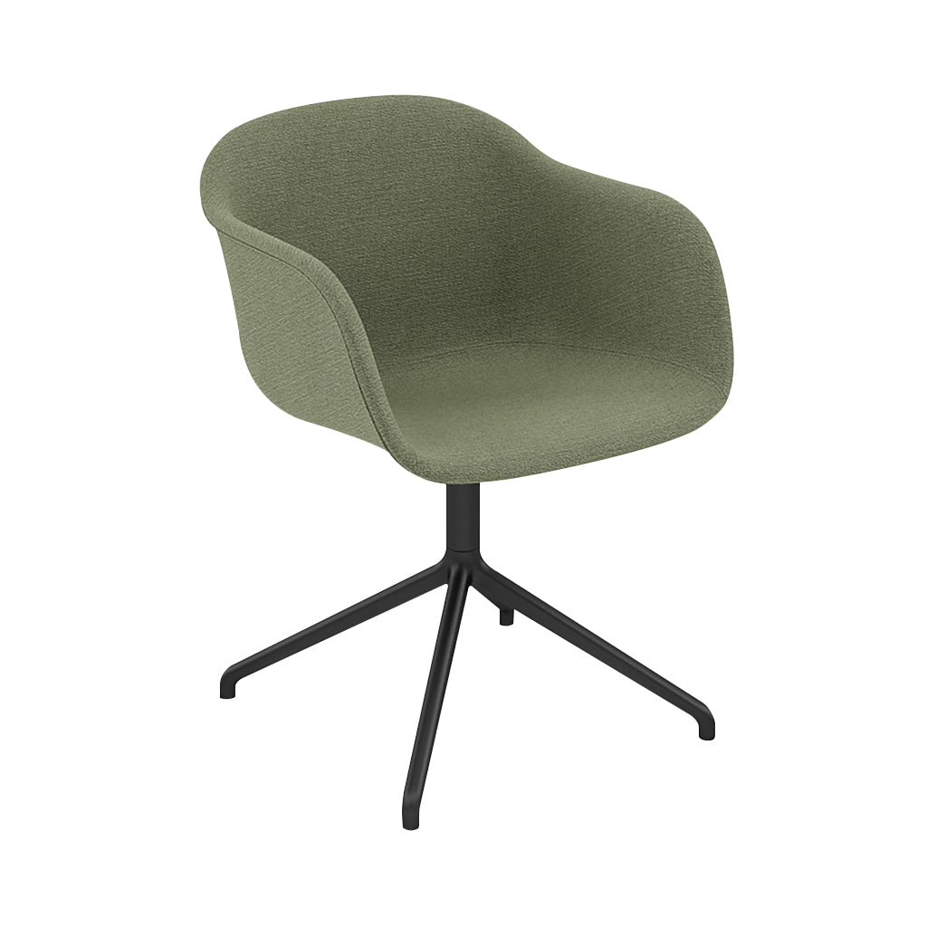 Fiber Armchair: Swivel Base with Return + Recycled Shell + Upholstered + Anthracite Black