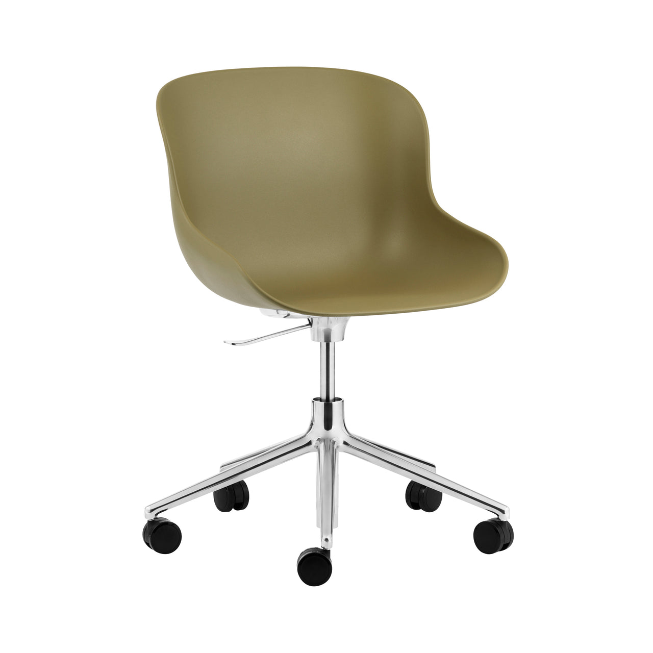 Hyg 5W Swivel Chair: Gaslift + Aluminum + Olive