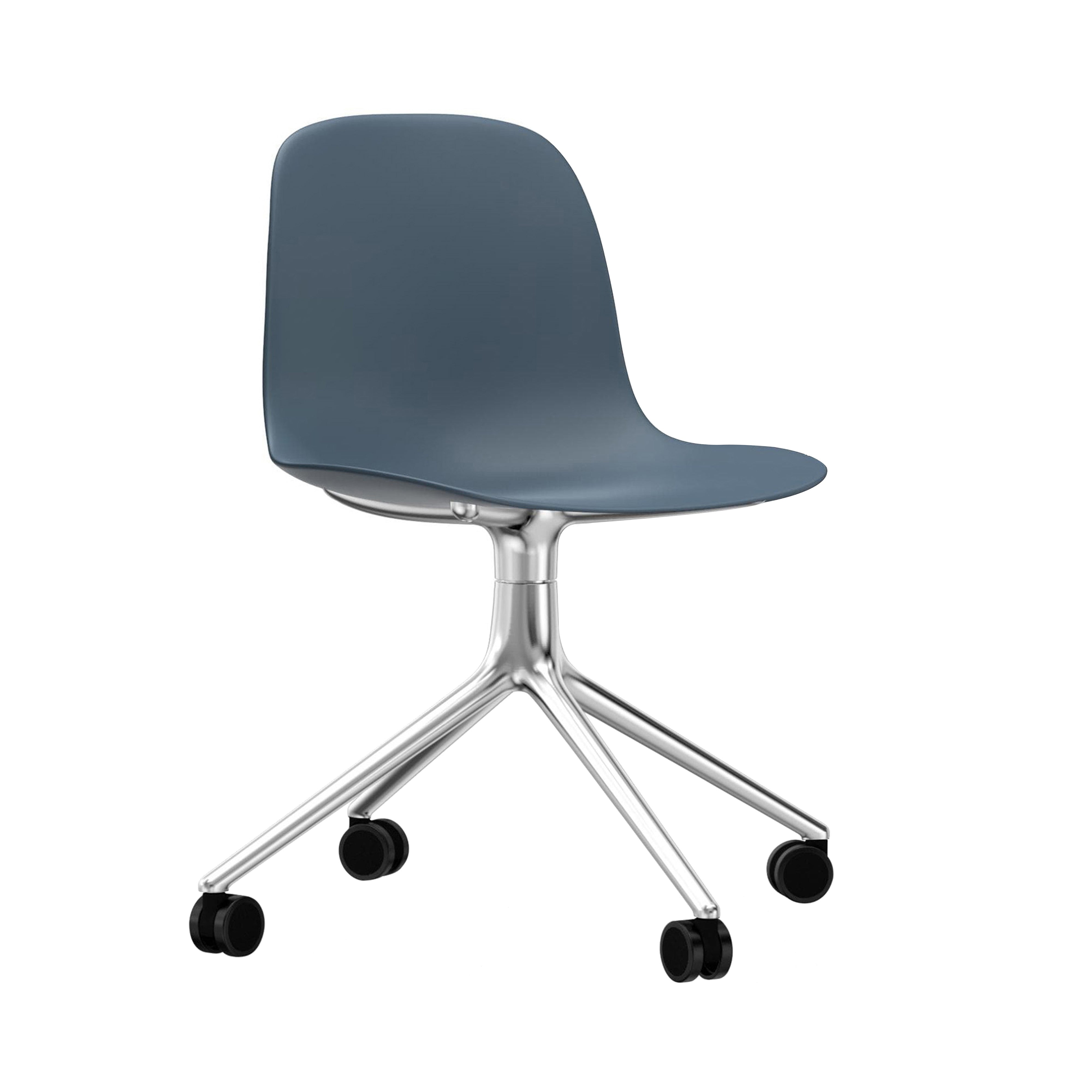 Form Chair: Swivel + Blue + Aluminum + With Castors