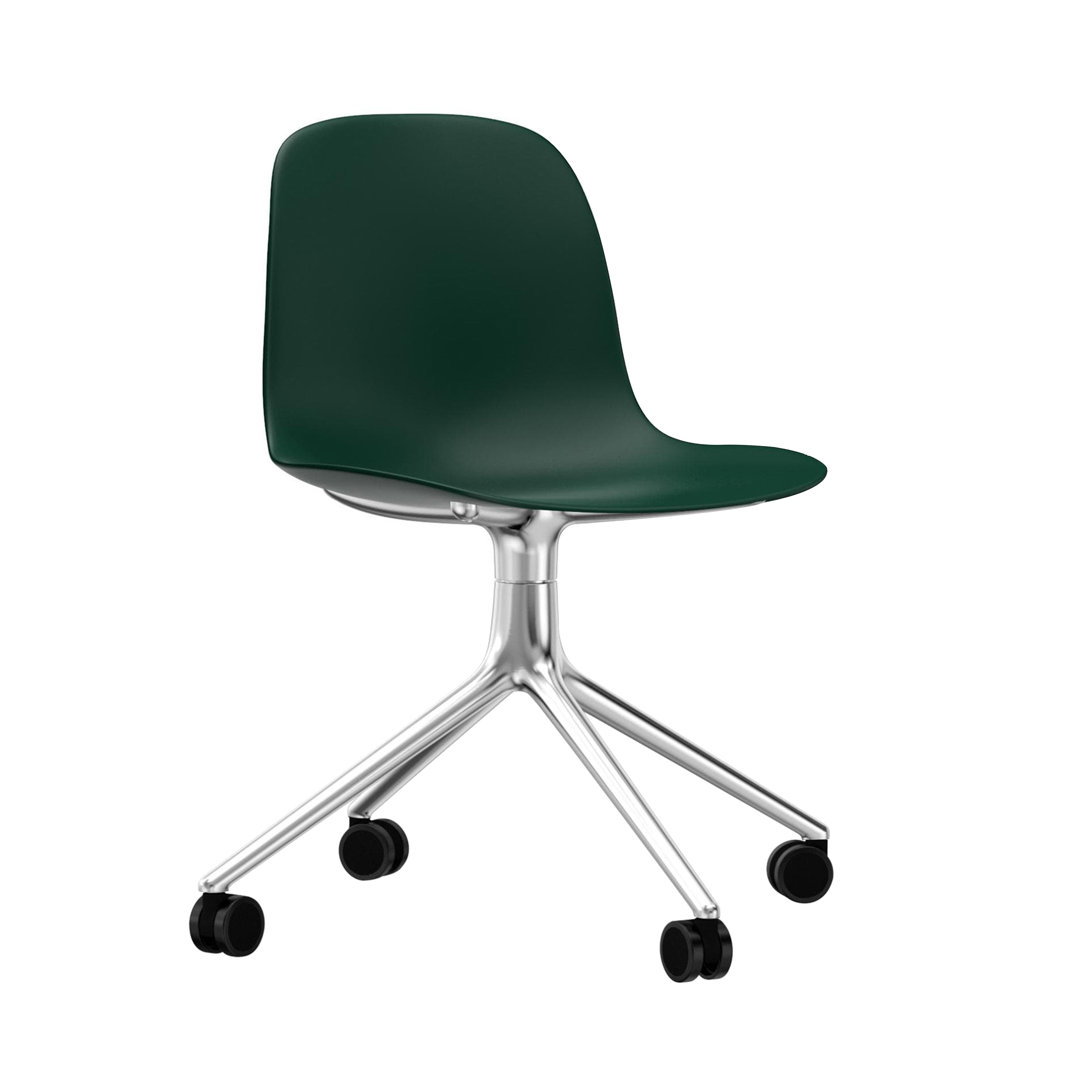 Form Chair: Swivel + Green + Aluminum + With Castors