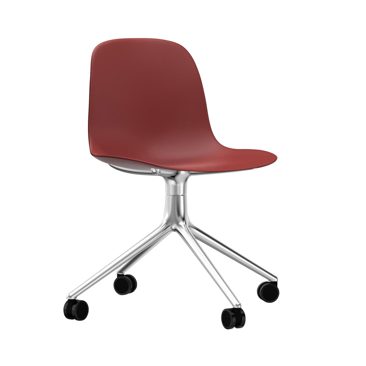 Form Chair: Swivel + Red + Aluminum + With Castors