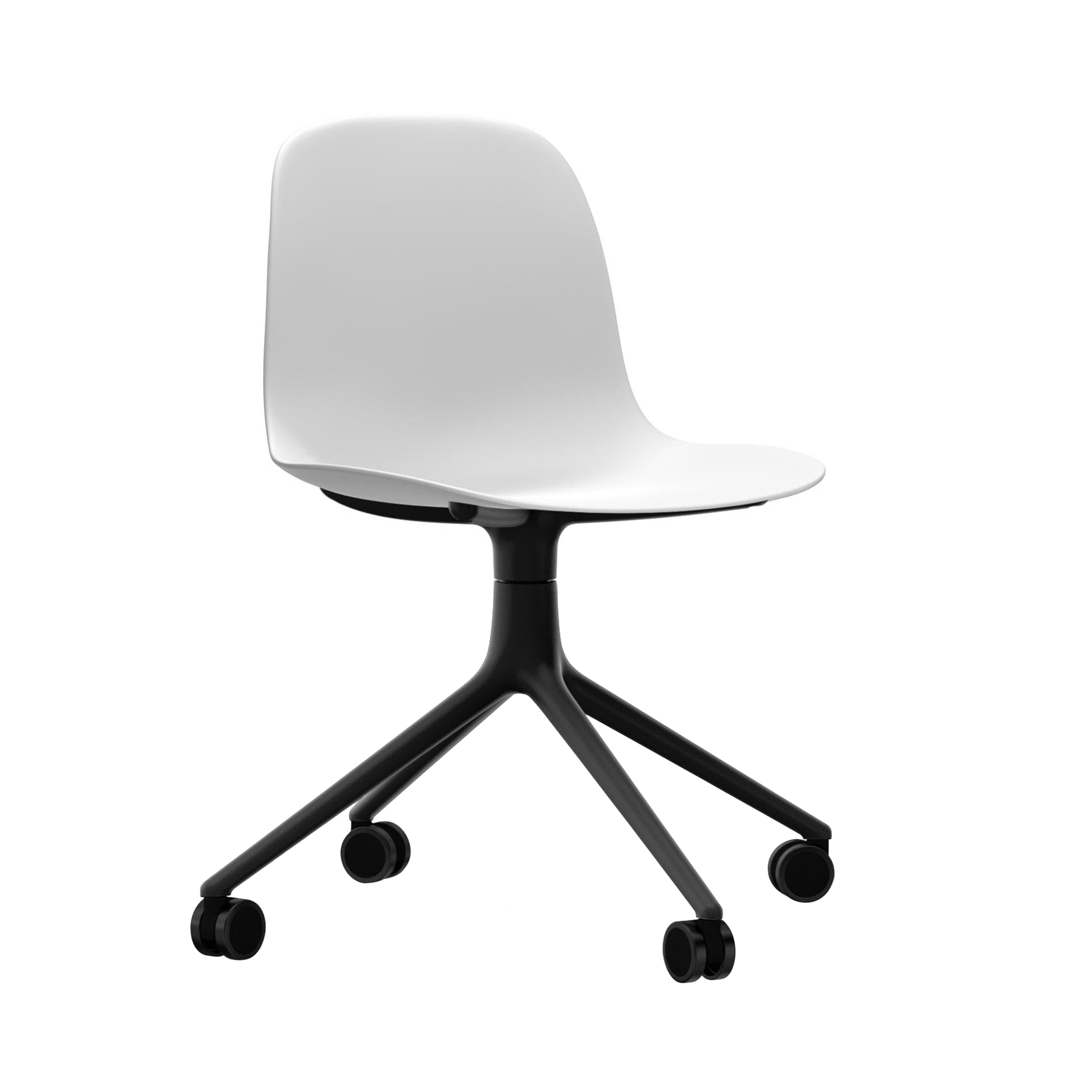 Form Chair: Swivel + White + Black Aluminum + With Castors