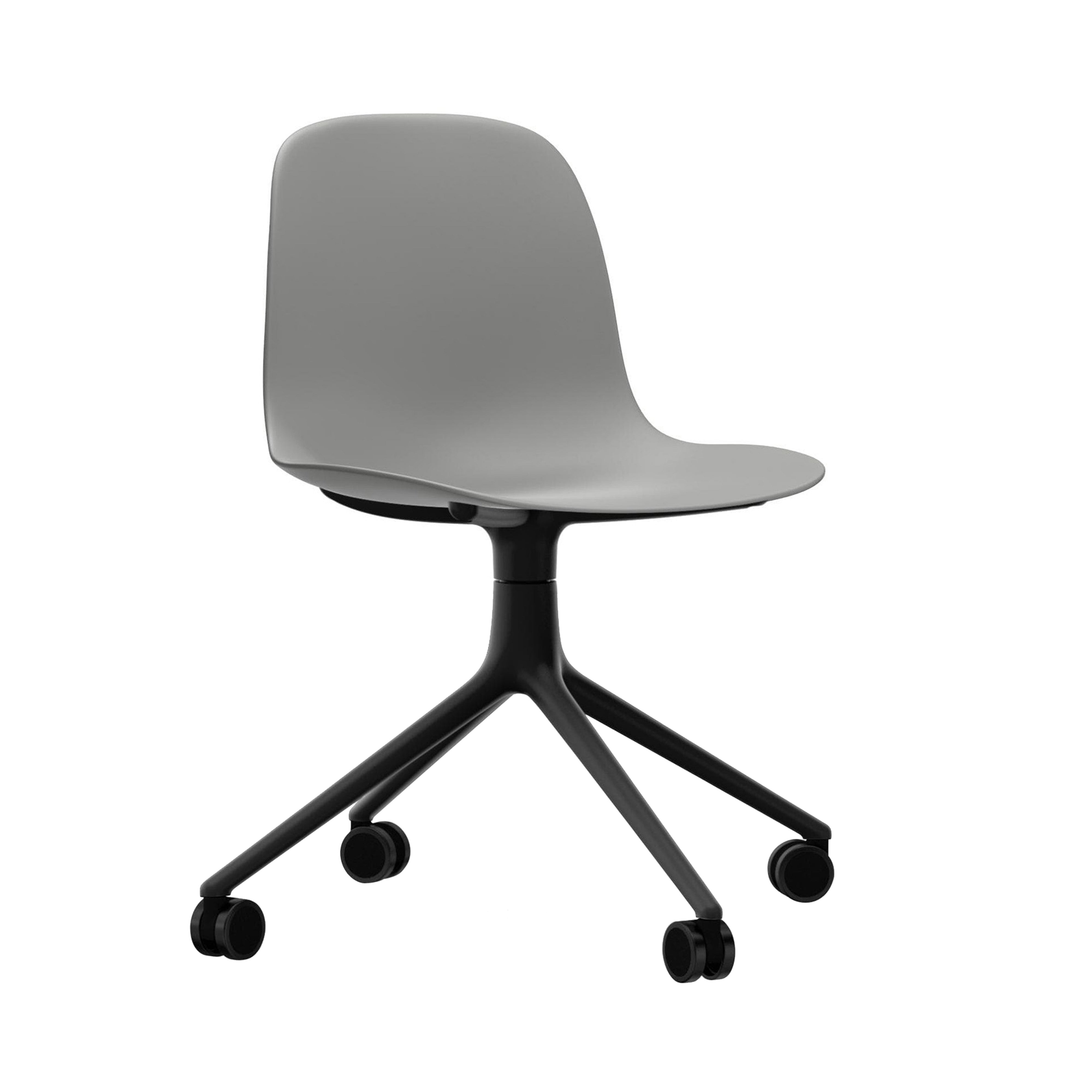 Form Chair: Swivel + Grey + Black Aluminum + With Castors