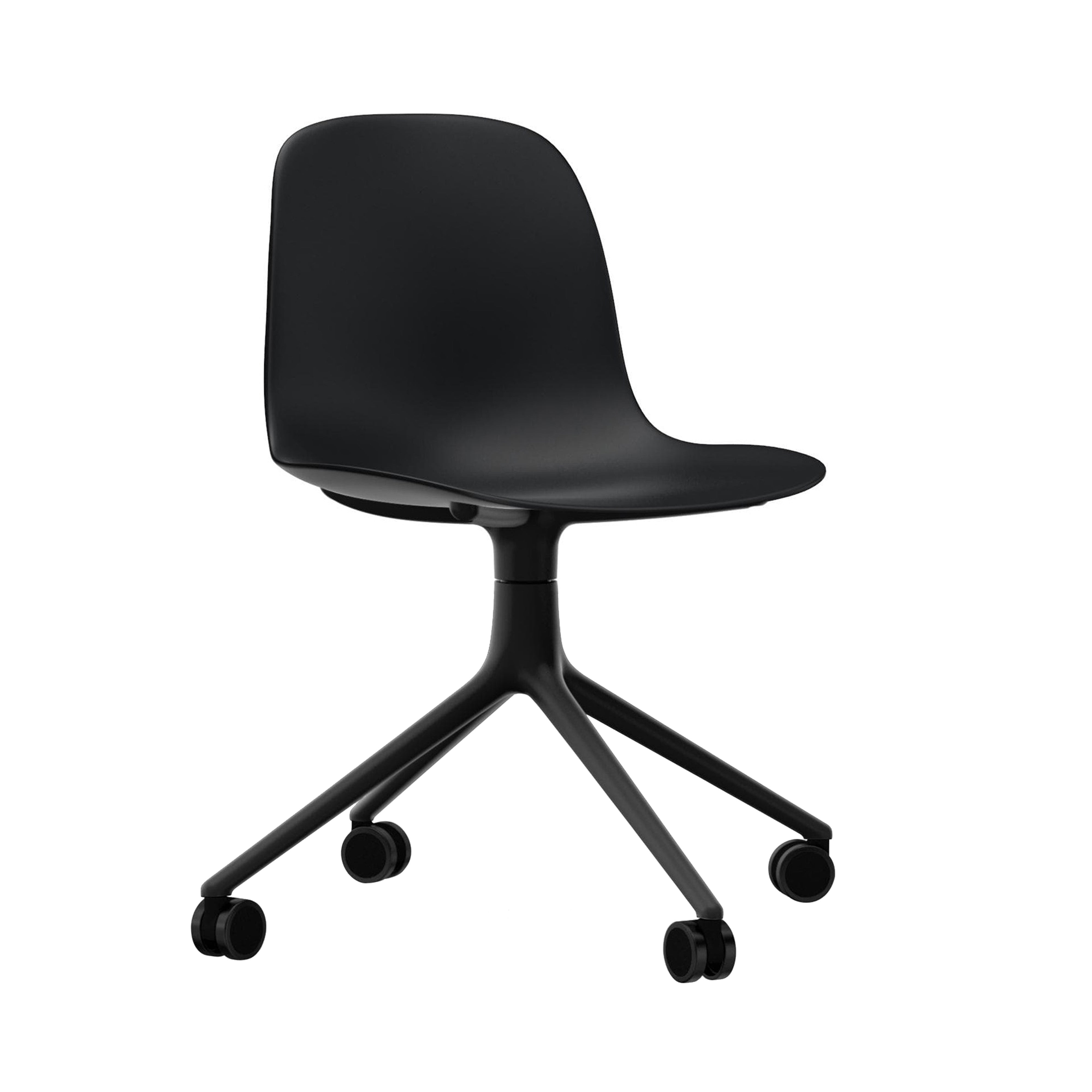 Form Chair: Swivel + Black + Black Aluminum + With Castors