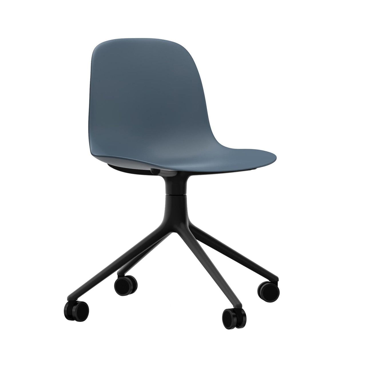 Form Chair: Swivel + Blue + Black Aluminum + With Castors