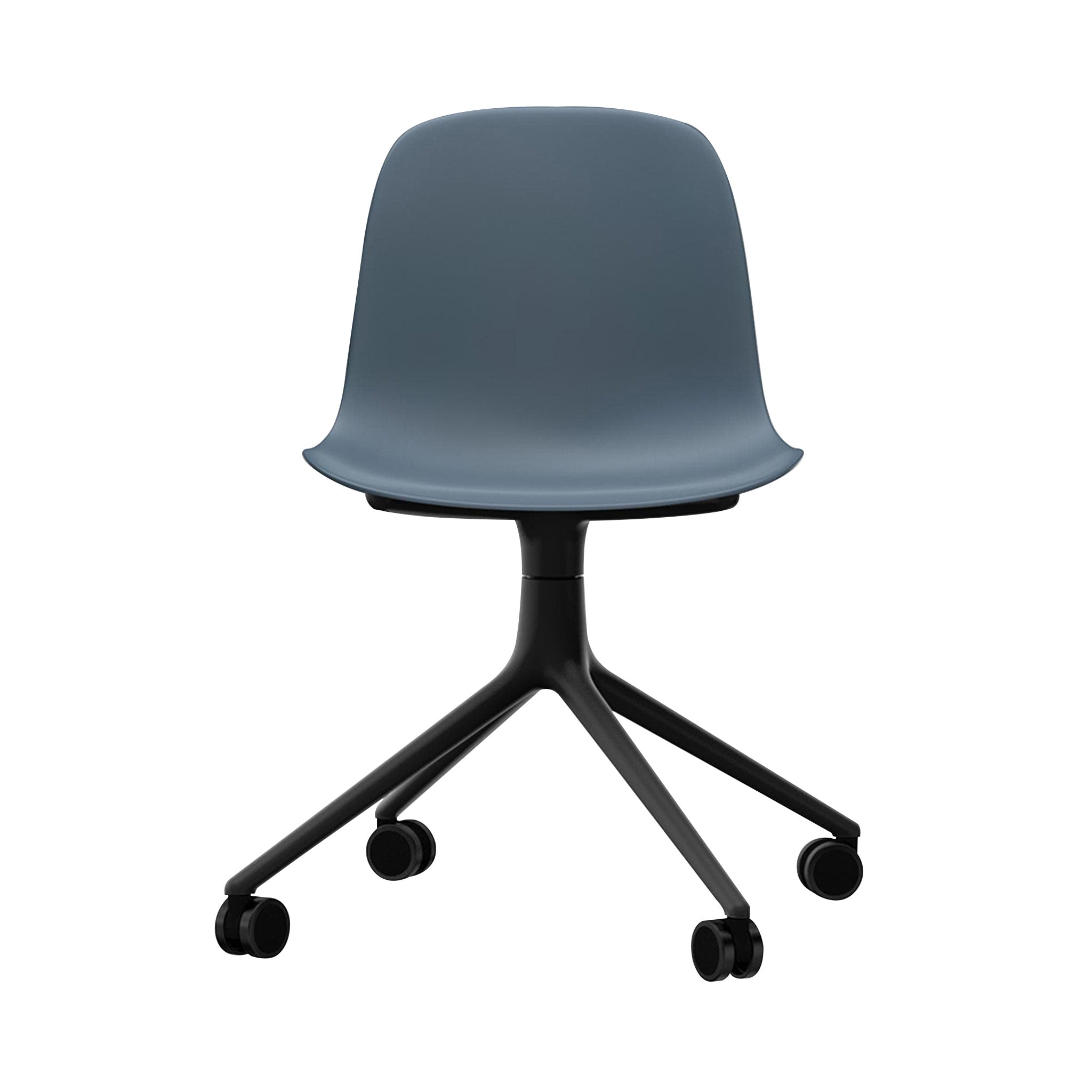 Form Chair: Swivel + Blue + Black Aluminum + With Casters