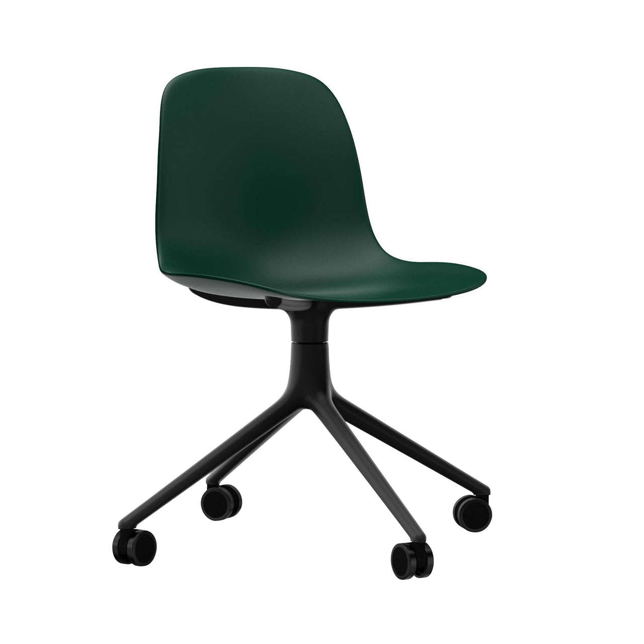 Form Chair: Swivel + Green + Black Aluminum + With Castors