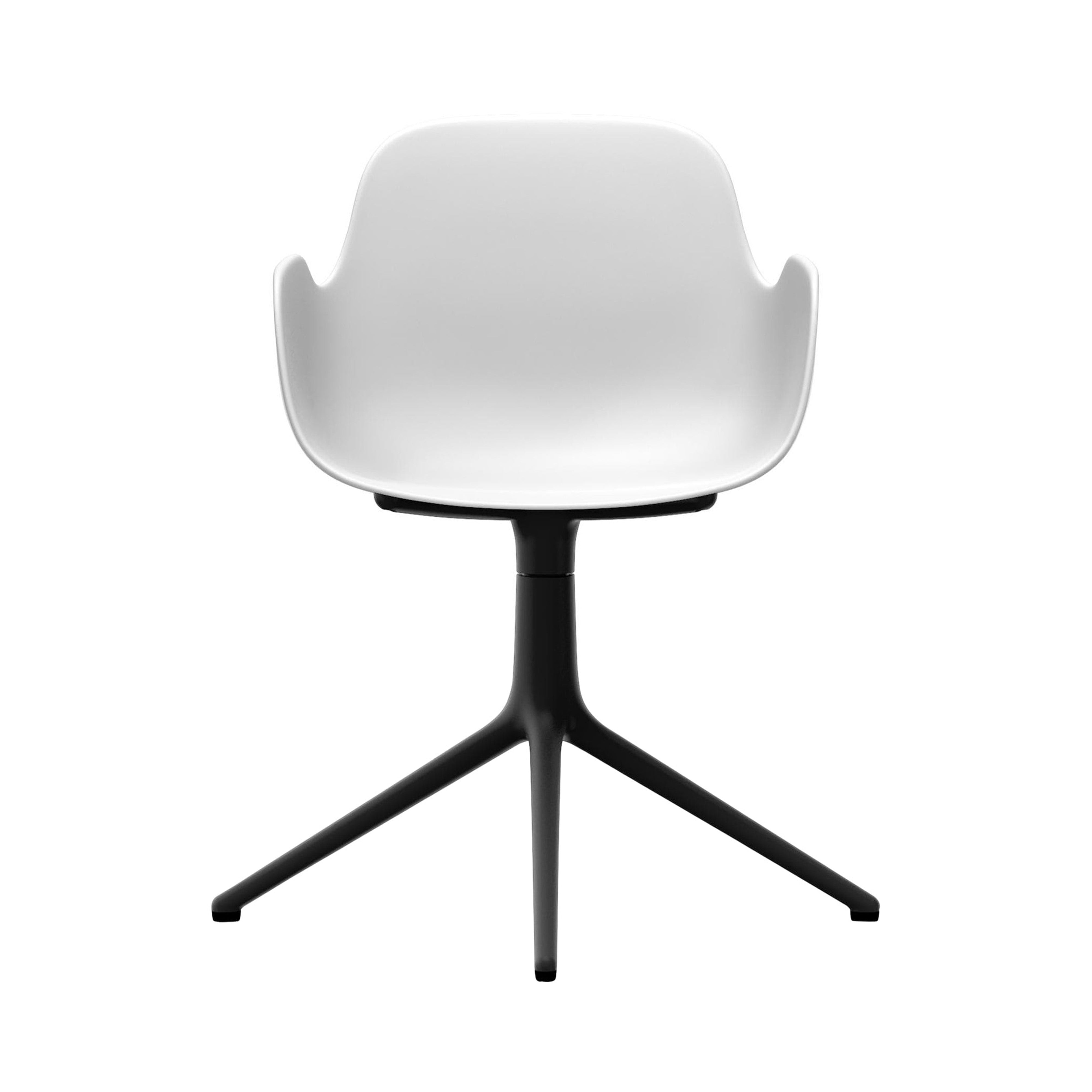 Form Armchair: Swivel + White + Black Aluminum + Without Casters