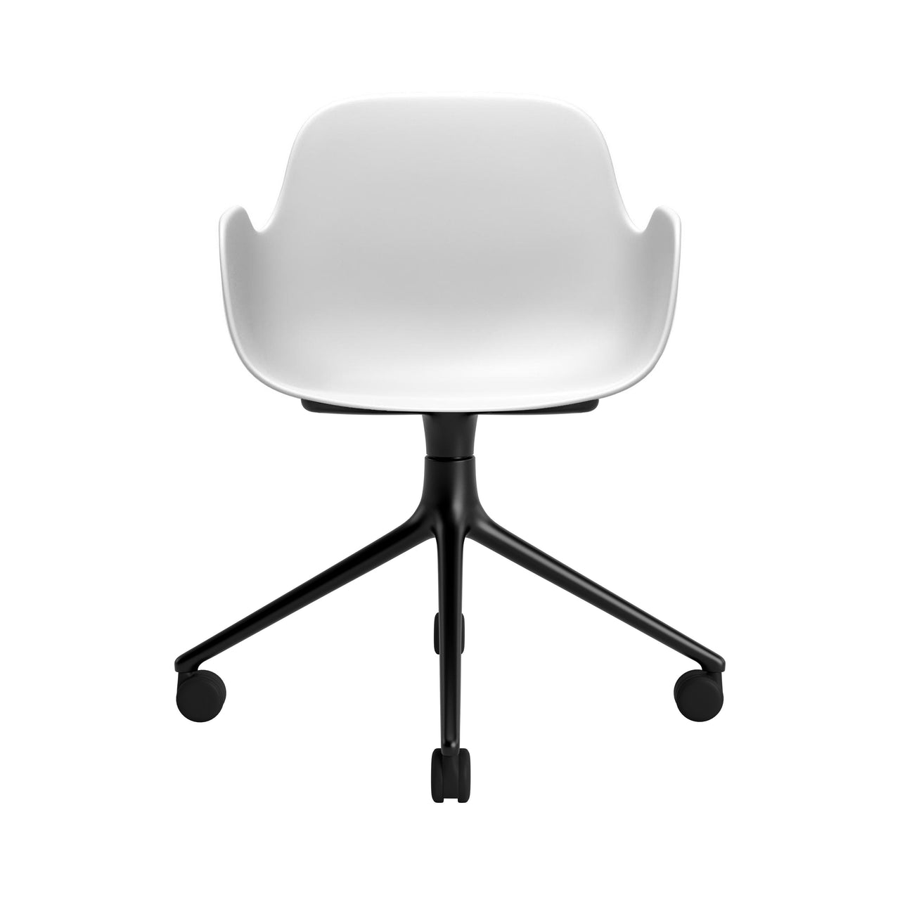Form Armchair: Swivel + White + Black Aluminum + With Casters