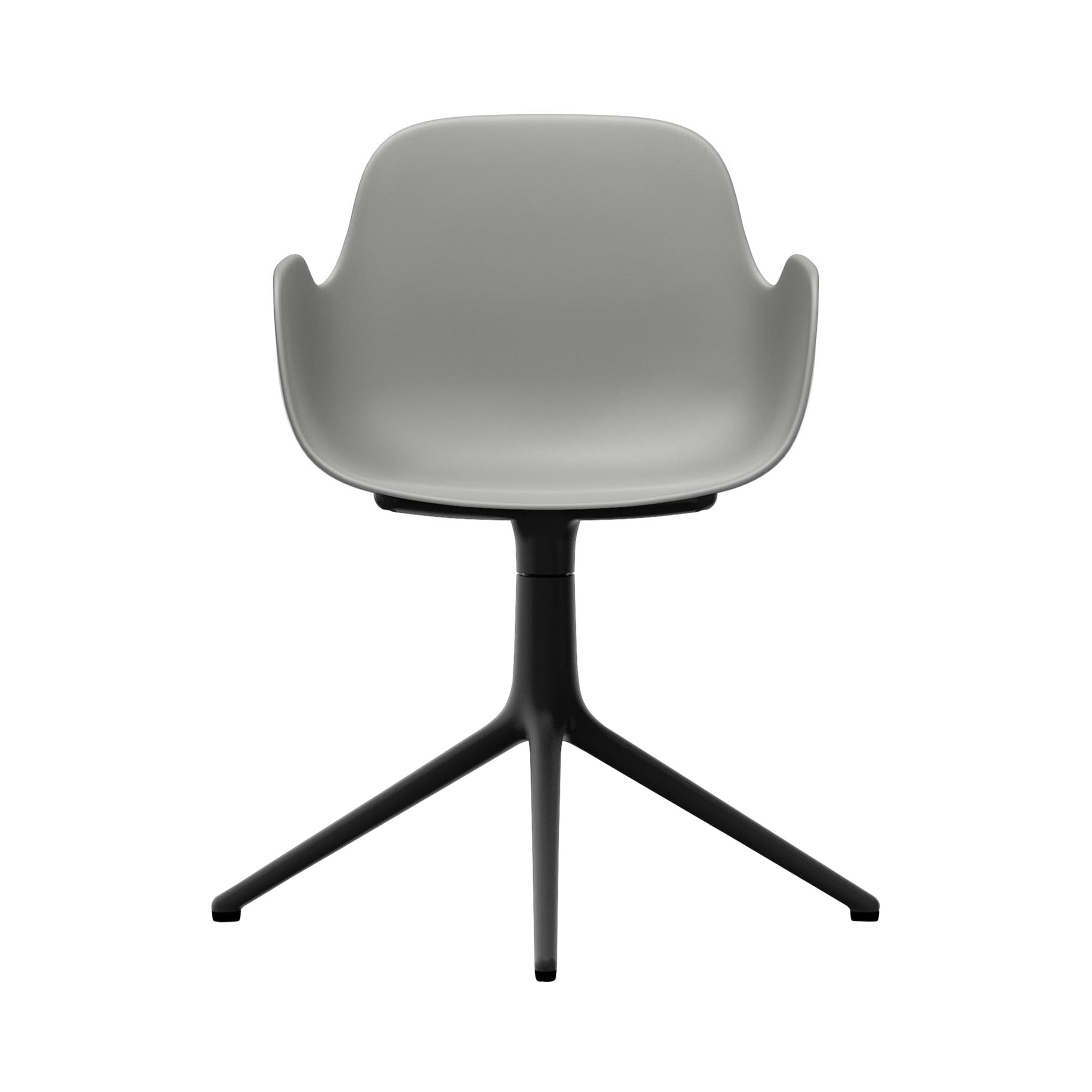 Form Armchair: Swivel + Grey + Black Aluminum + Without Casters