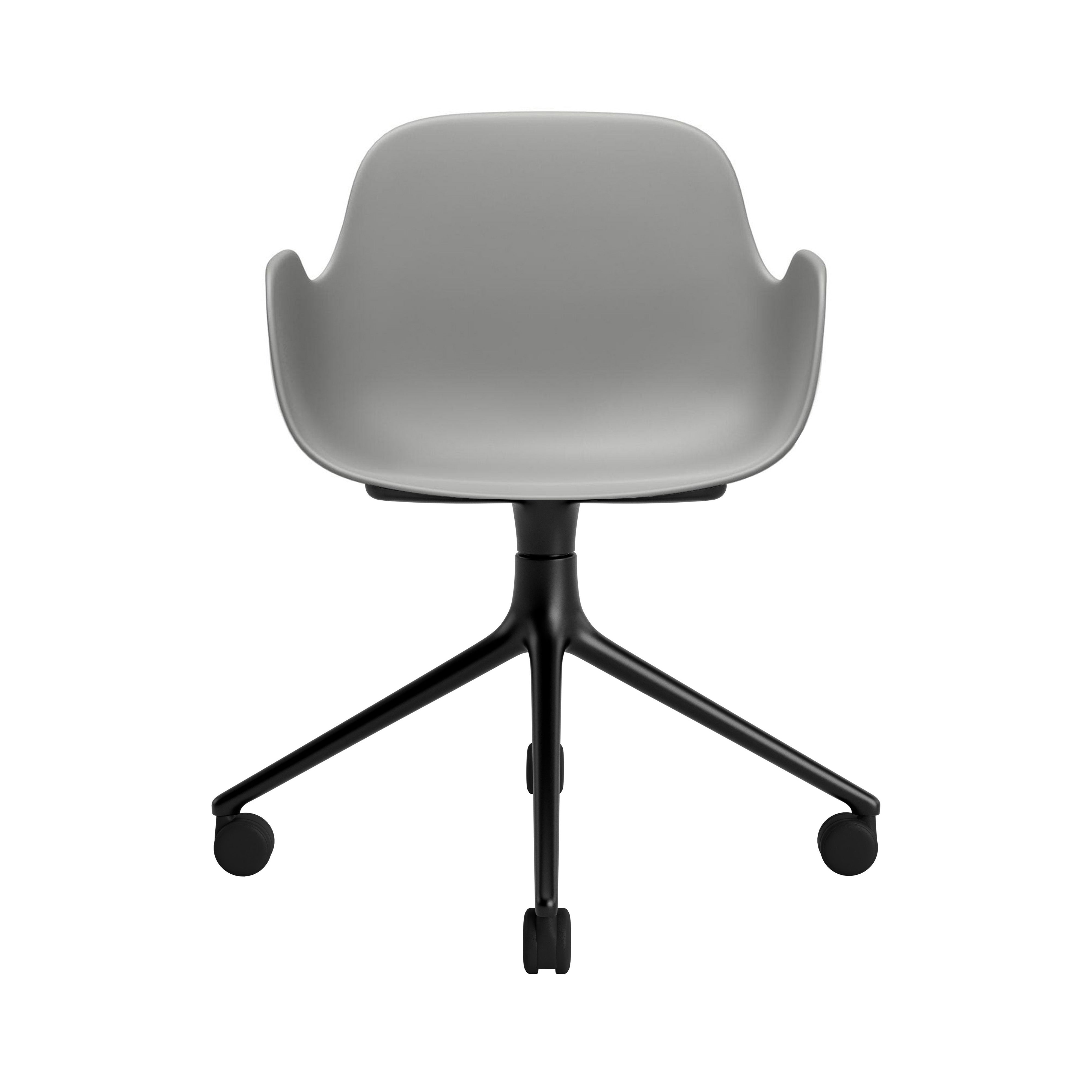 Form Armchair: Swivel + Grey + Black Aluminum + With Casters