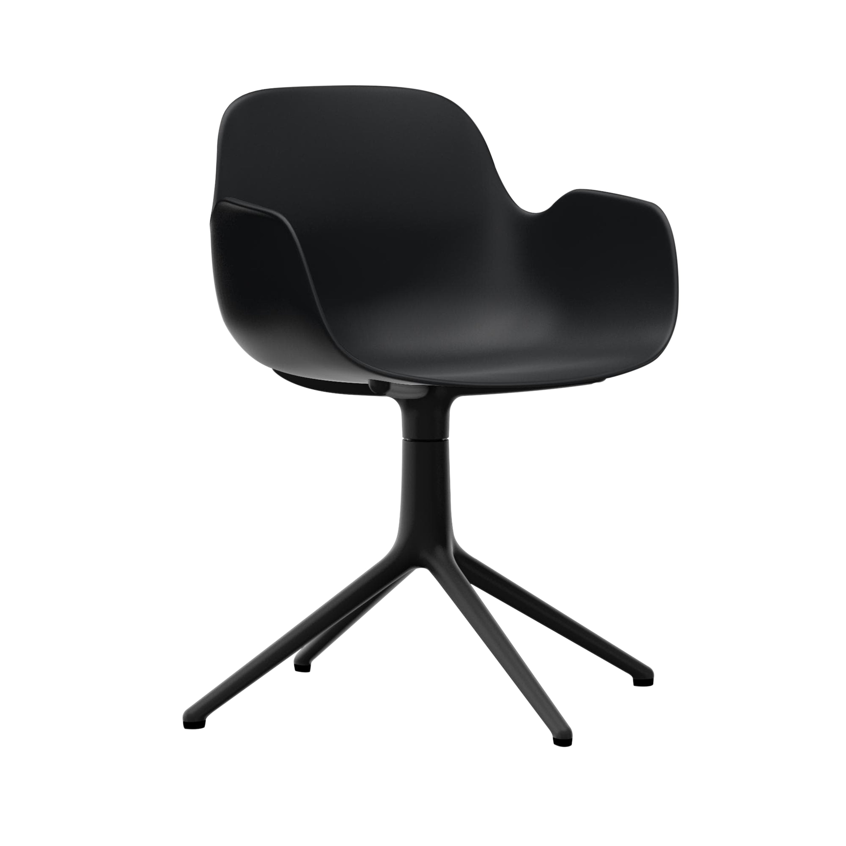 Form Armchair: Swivel + Black + Black Aluminum + Without Casters