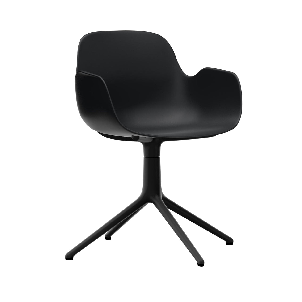 Form Armchair: Swivel + Black + Black Aluminum + Without Casters