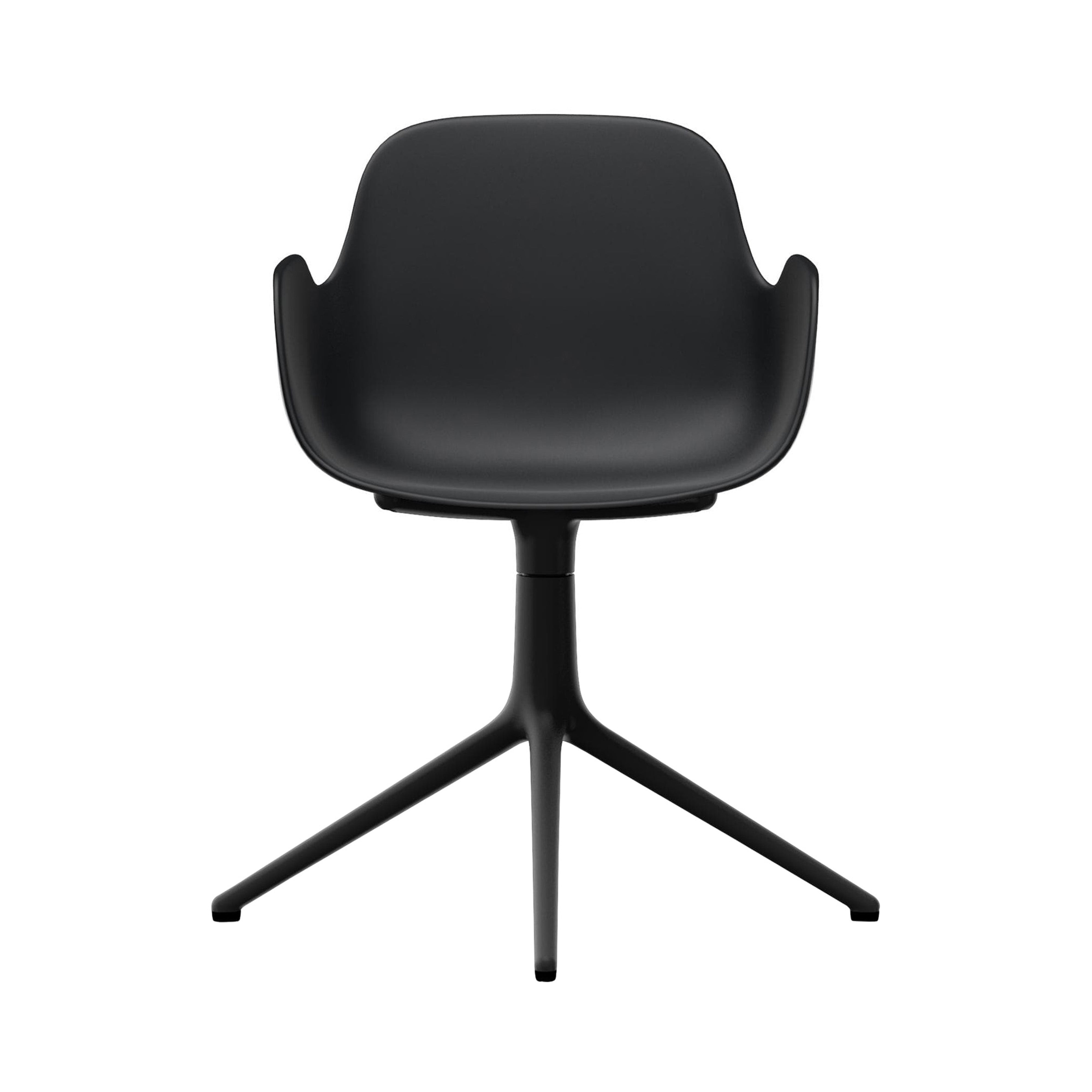 Form Armchair: Swivel + Black + Black Aluminum + Without Casters