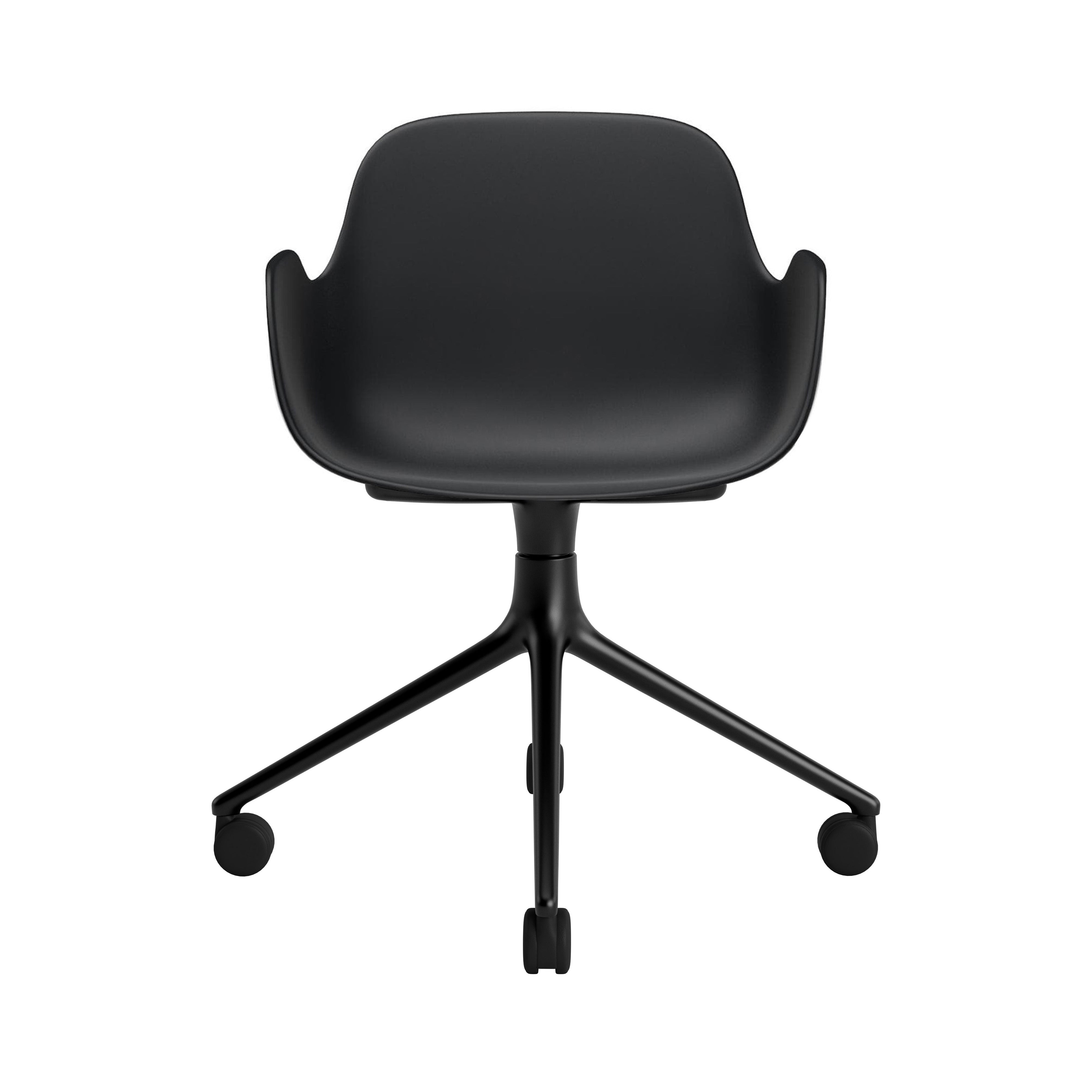 Form Armchair: Swivel + Black + Black Aluminum + With Casters