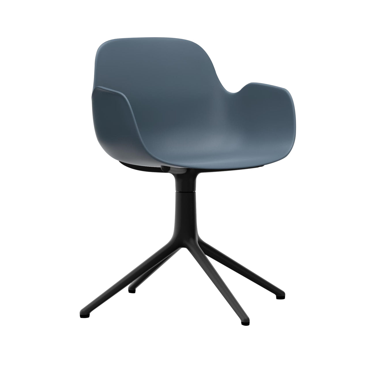 Form Armchair: Swivel + Blue + Black Aluminum + Without Casters
